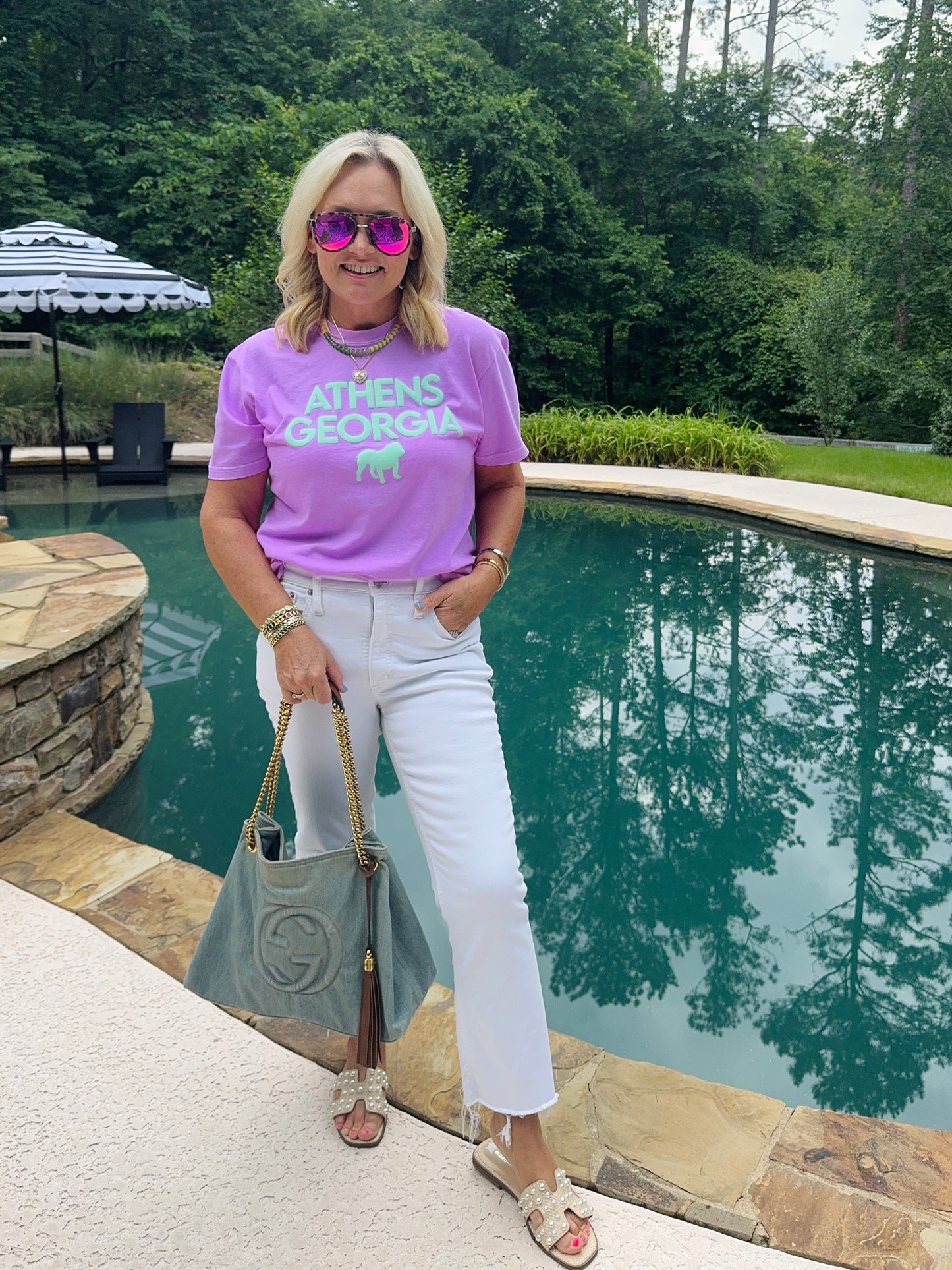 Bright lavender t shirt with turquoise Athens summer T-shirt