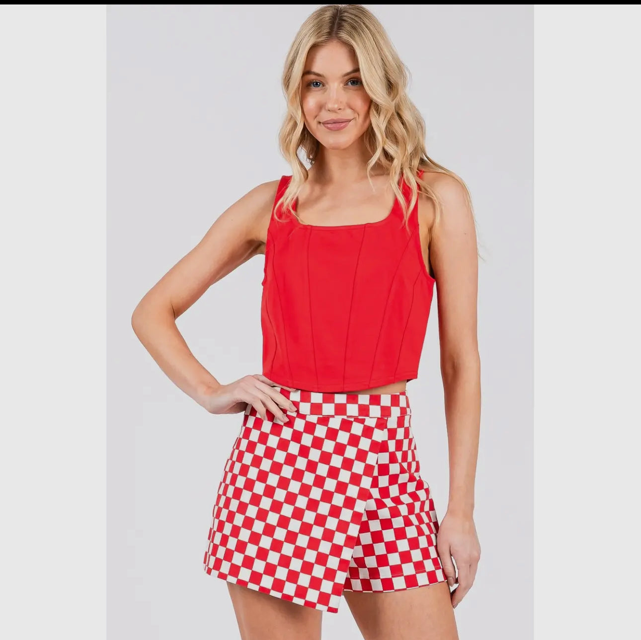 Game day checkered skort red and white