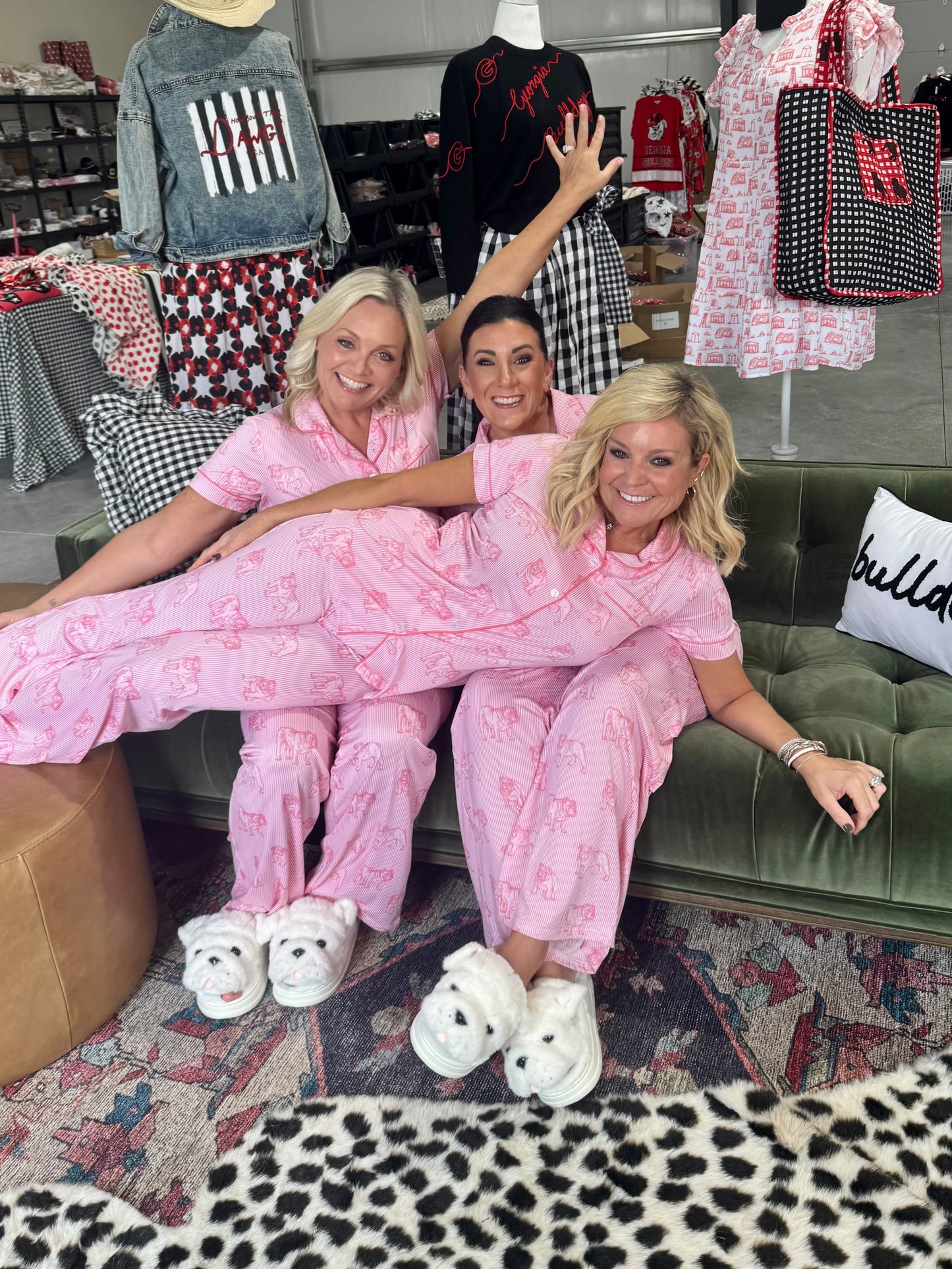 Pink bulldog pajamas top ladies