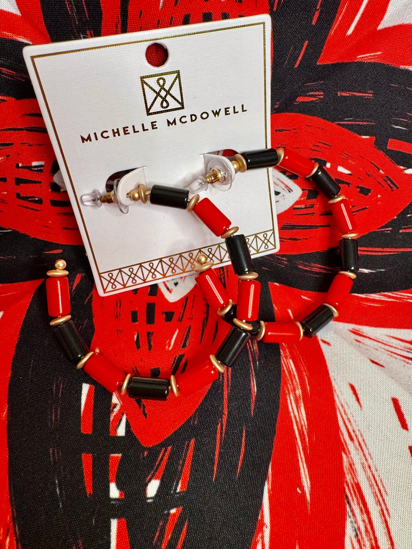 Large hoops with wood black and red beads