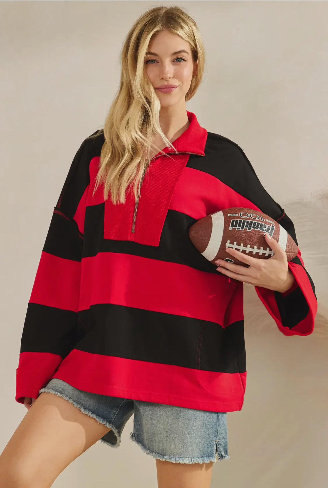 Game day varsity stripe pullover
