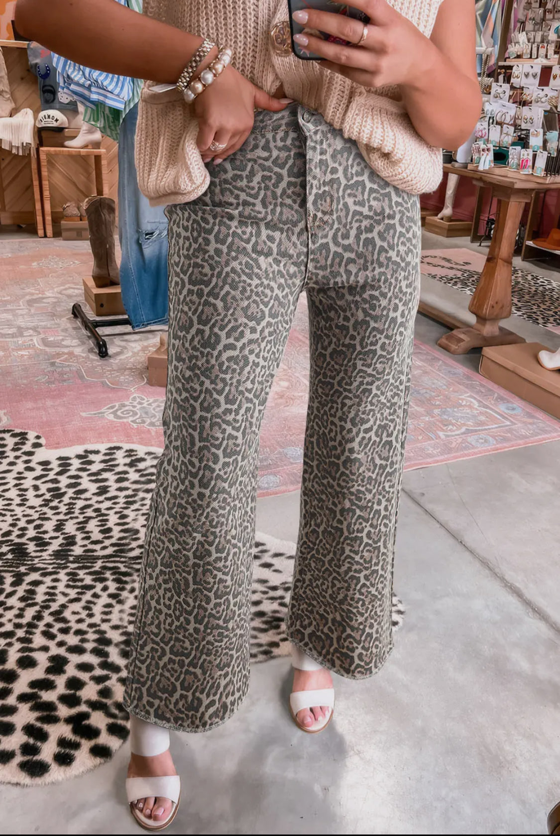 Leopard denim pants Light weight up to size 16