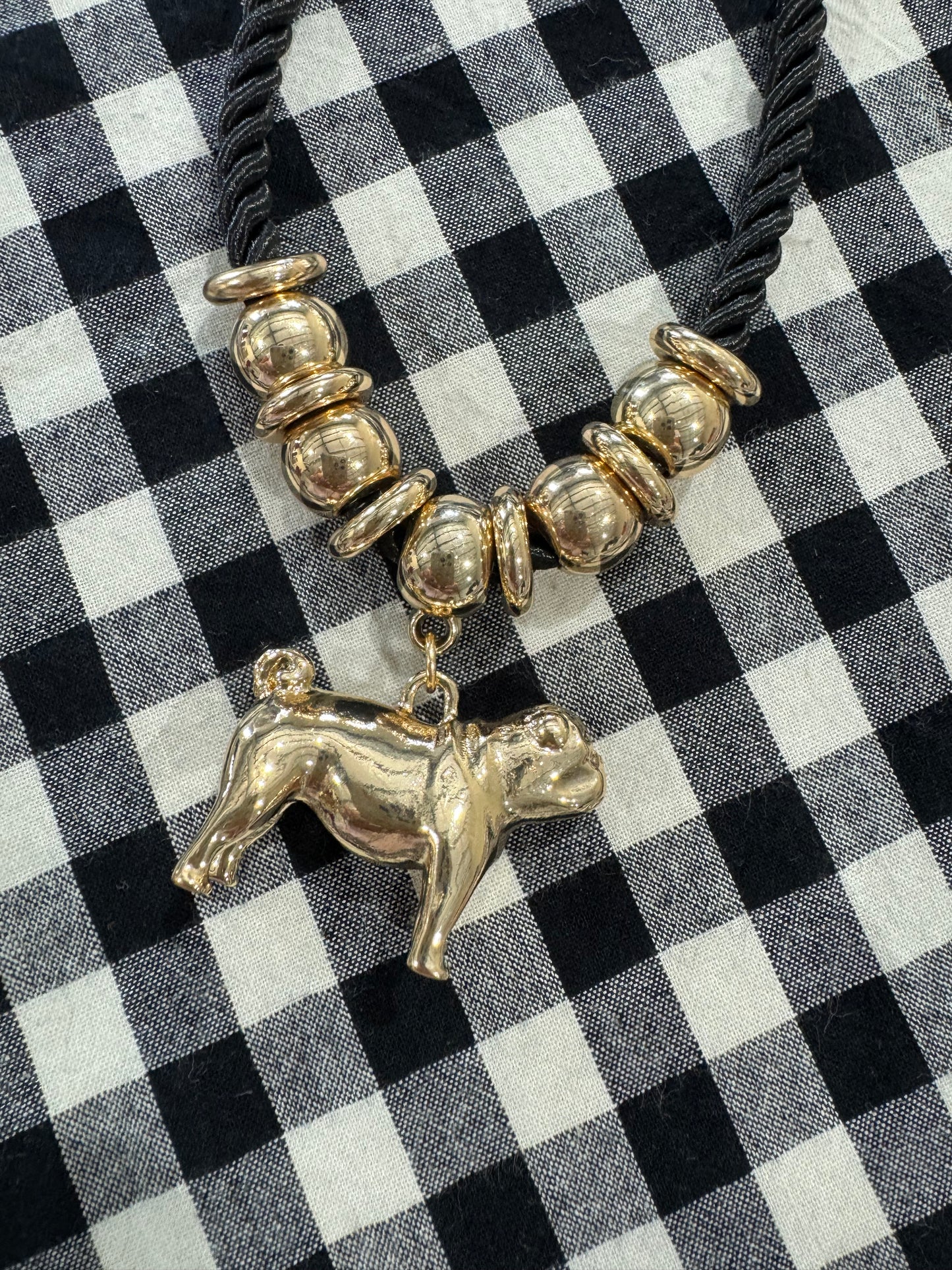 Rope necklace black with full body bulldog charm