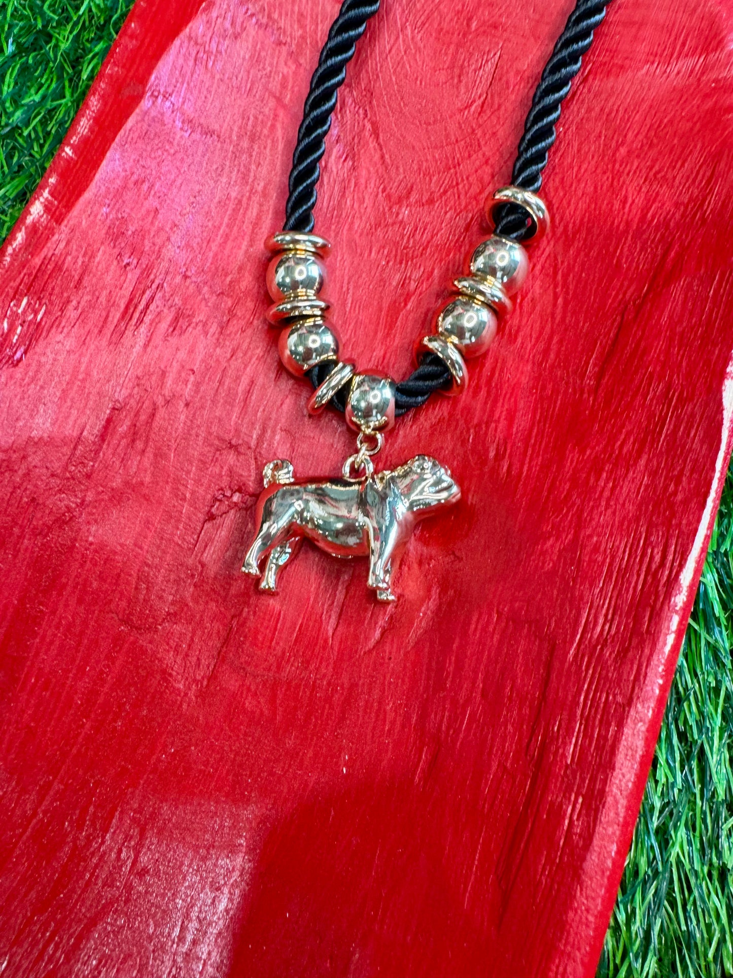 Rope necklace black with full body bulldog charm