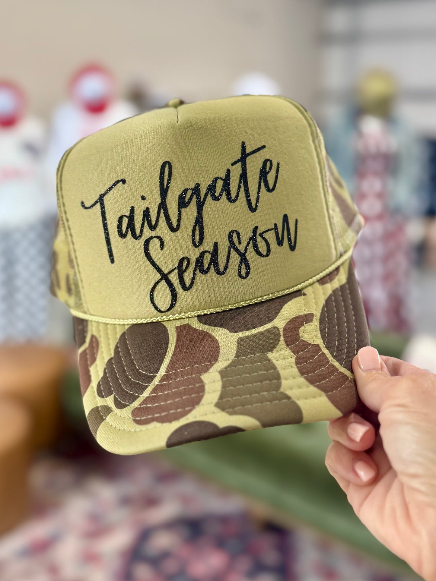 Trucker hat camo “tailgate season”
