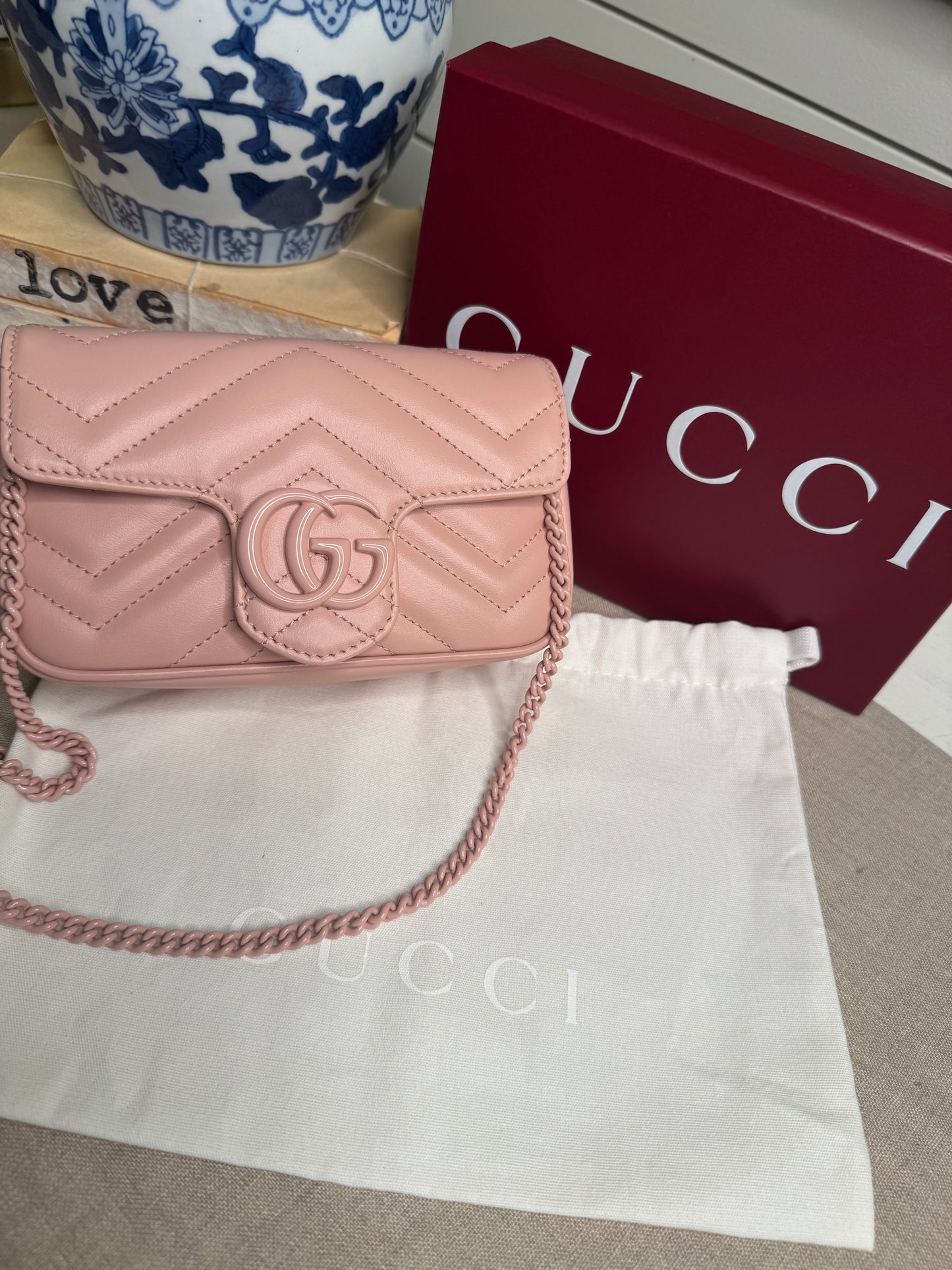 Pink Gucci GG marmont leather mini shoulder bag with chain new!