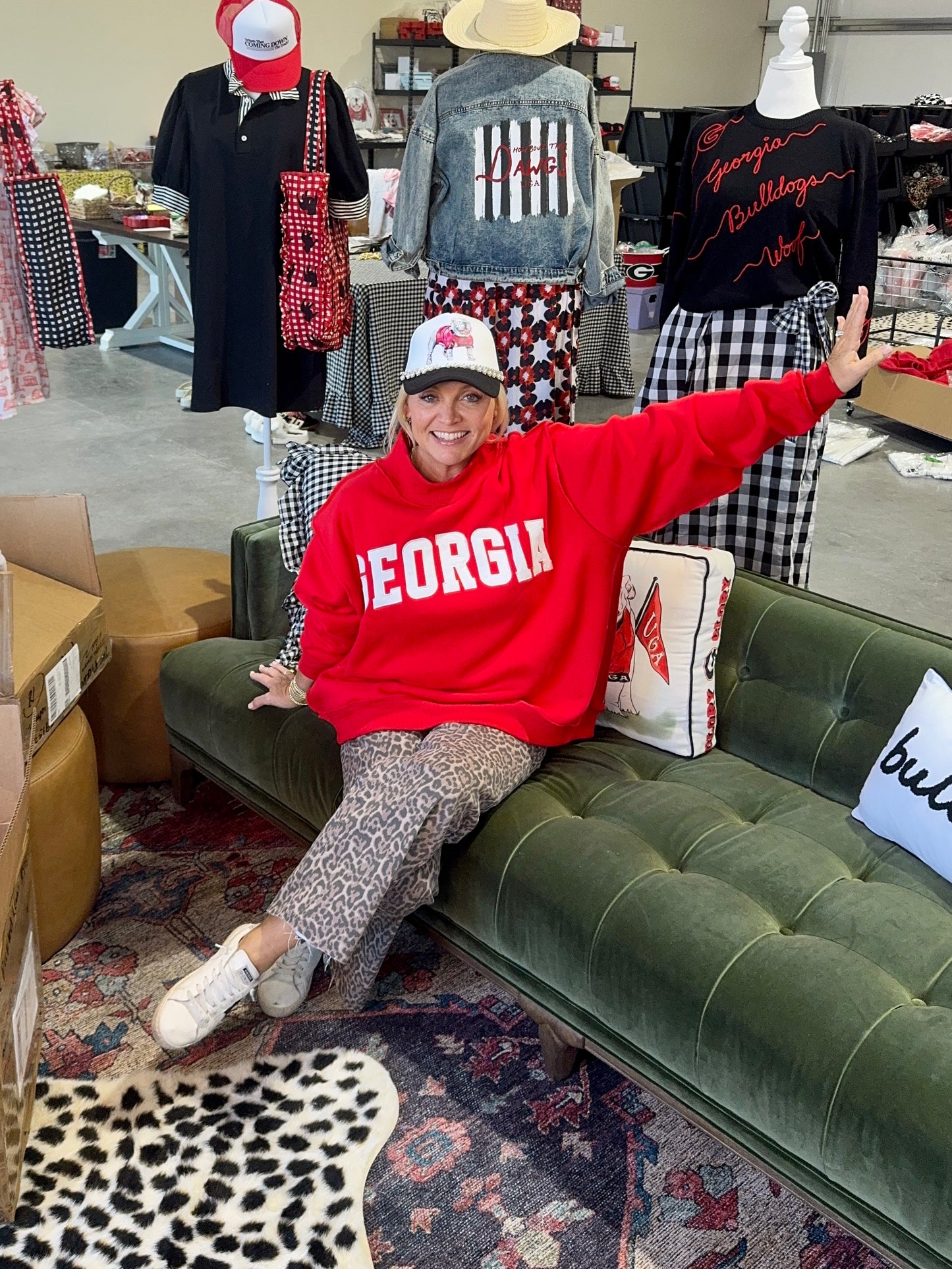 Mock neck red with white embroidered Georgia