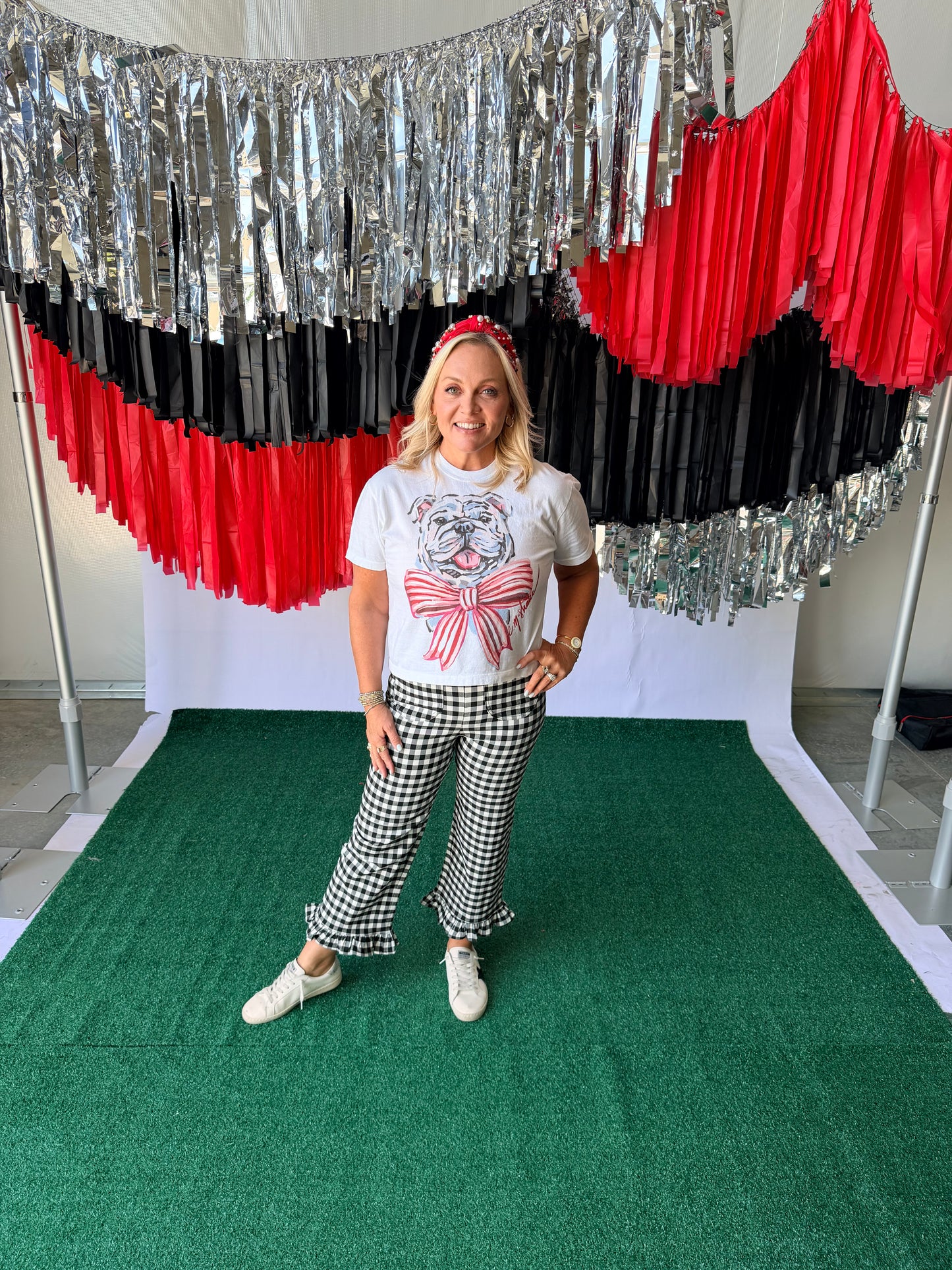Black and white gingham straight pants
