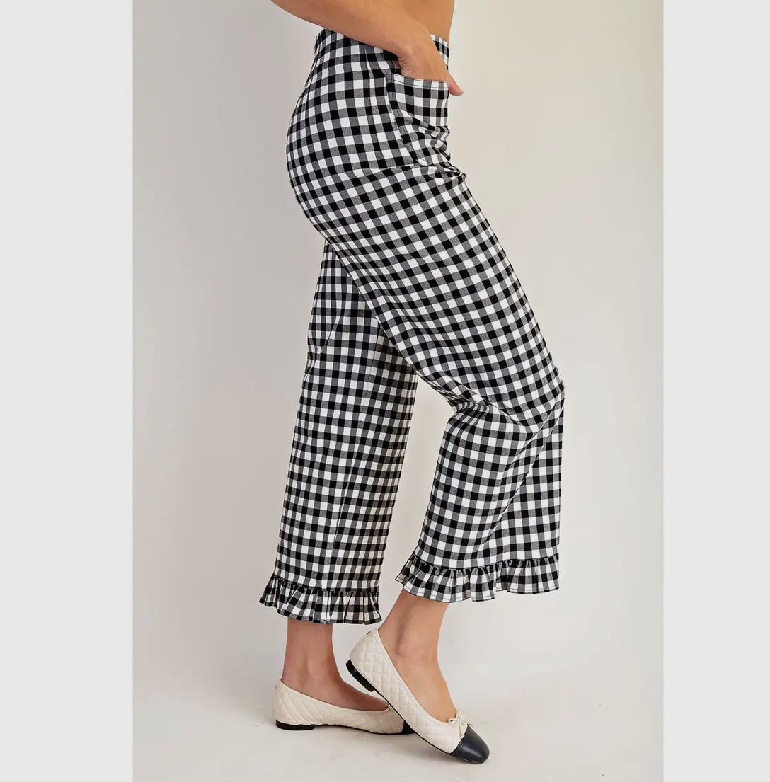 Black and white gingham straight pants