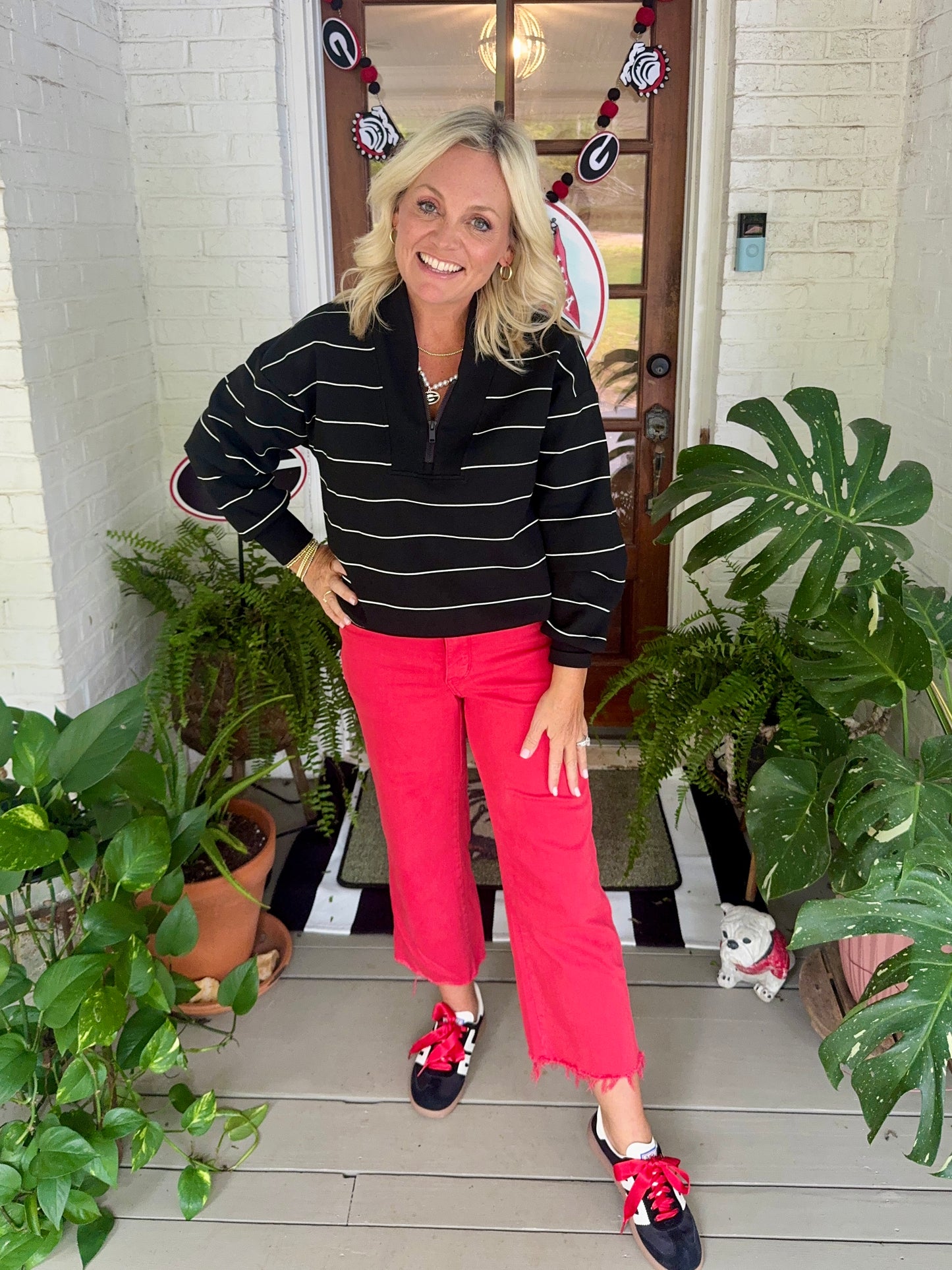 Soft Scuba black and white stripe pullover