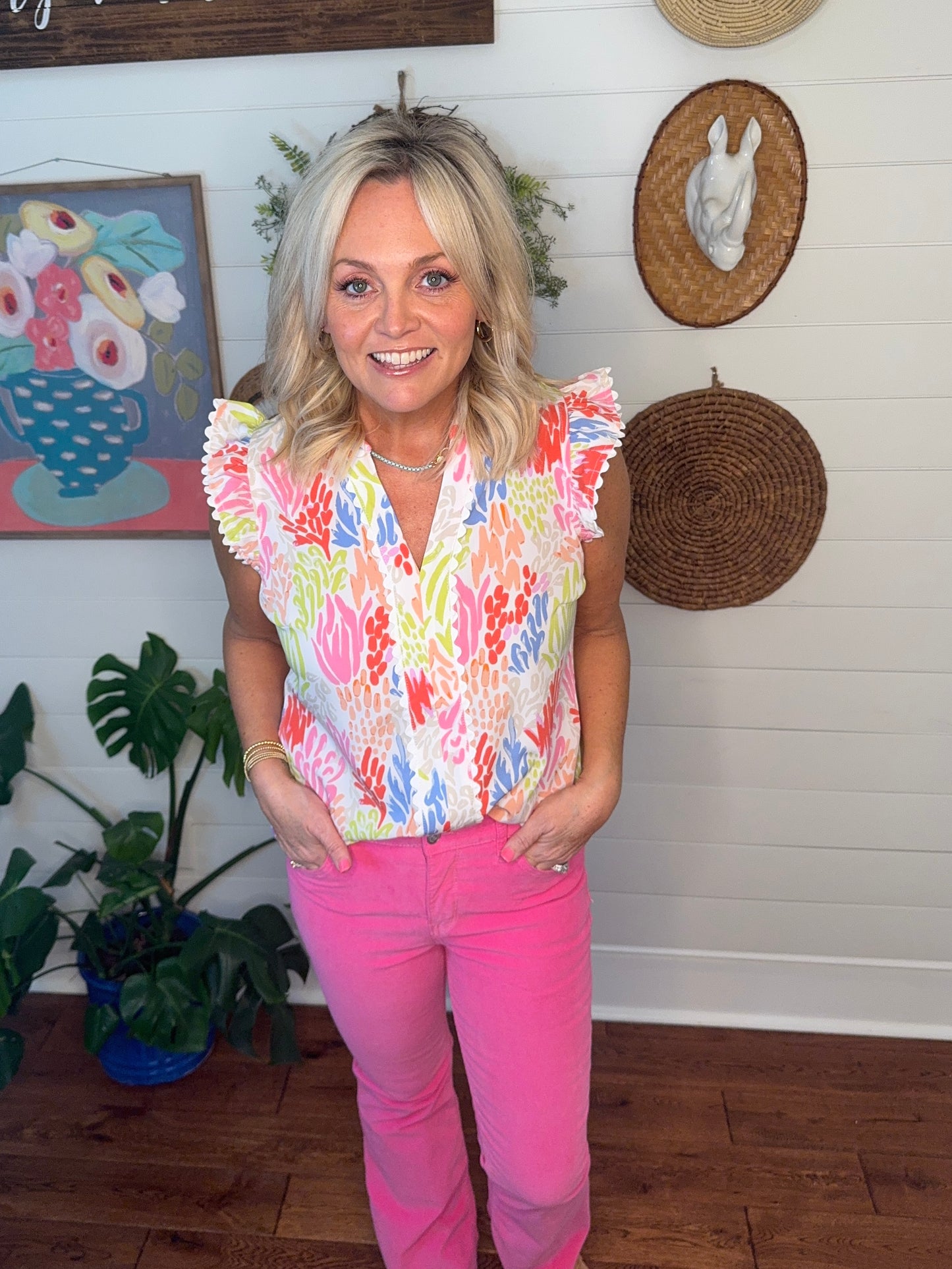 Spring summer top coral print