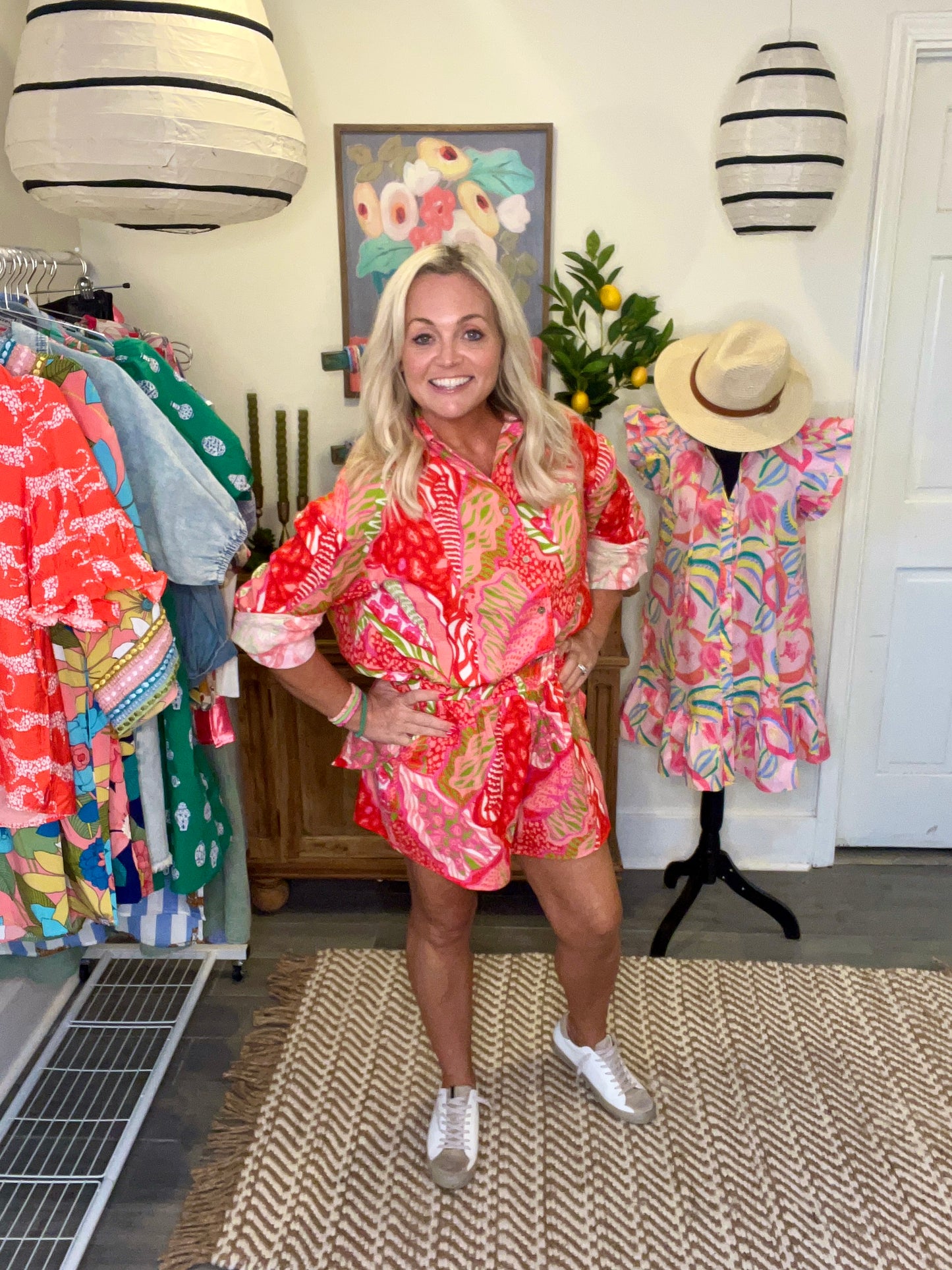 Blouse spring summer coral green button up warehouse clearance sale