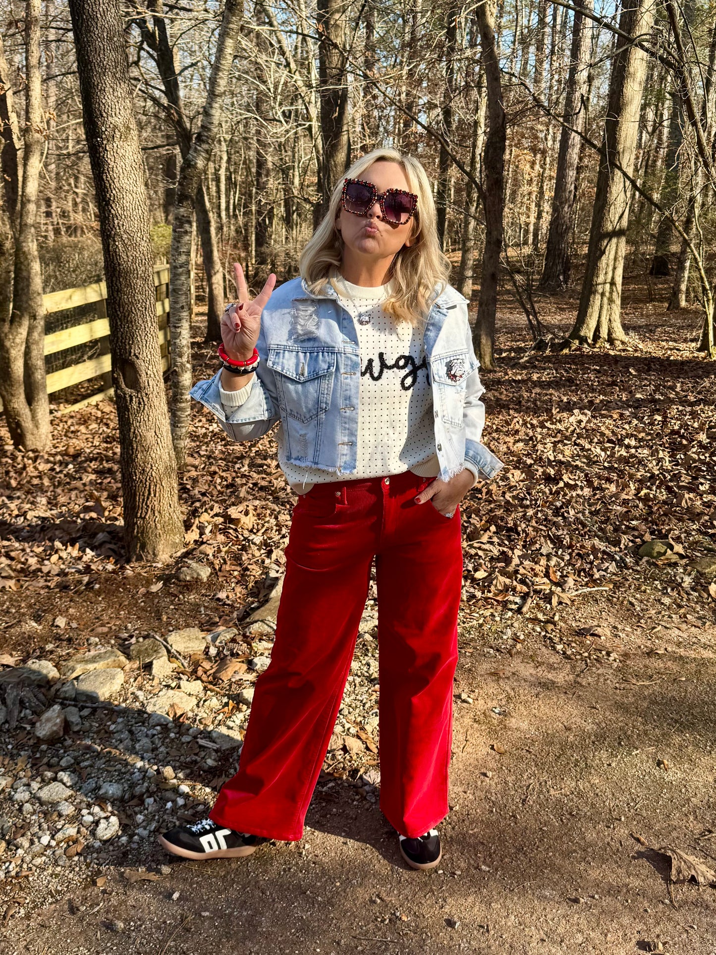 The Dawgs rhinestone and glitter script sweater licensed marked down
