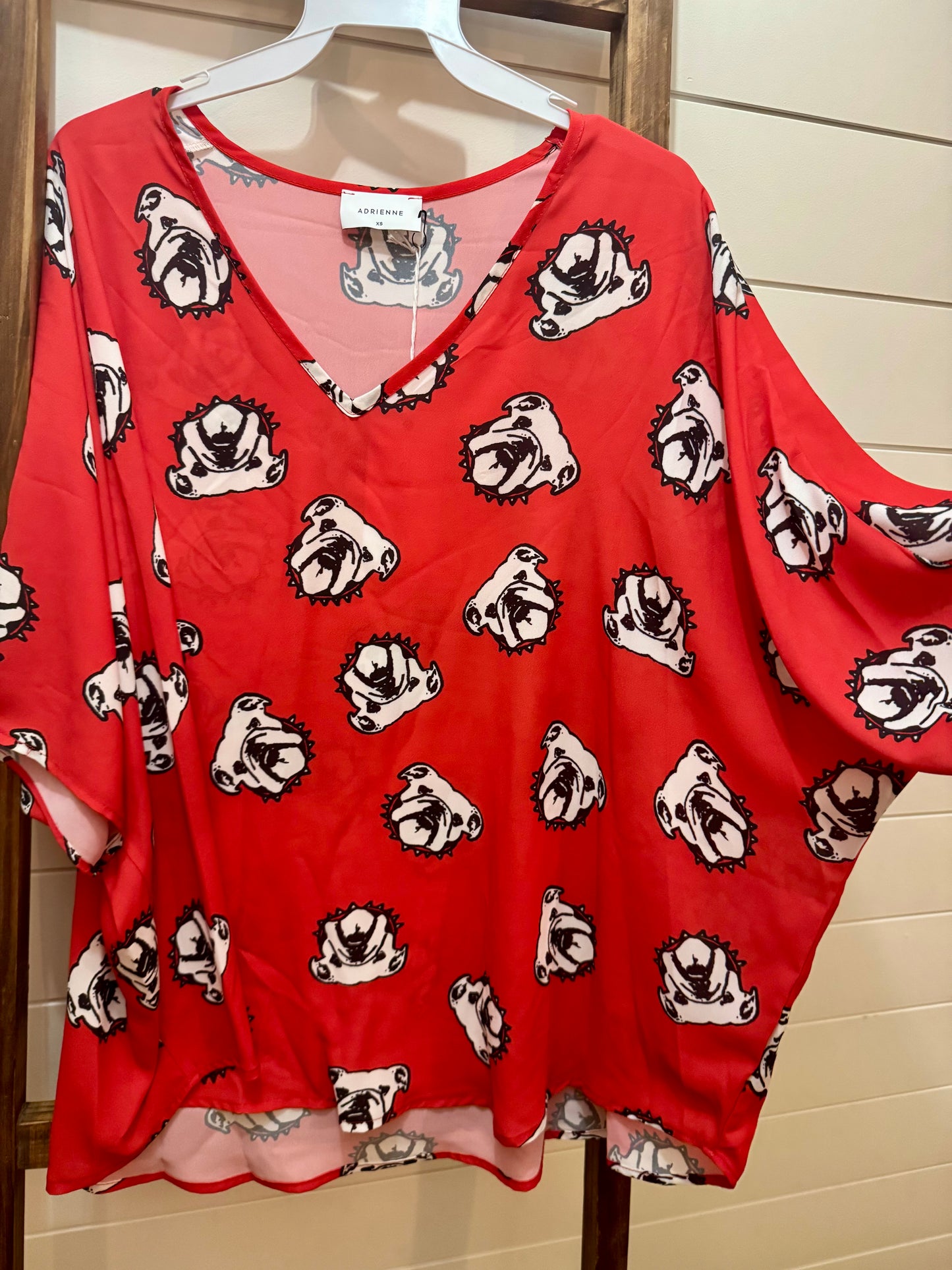 Flowy Red and black bulldog oversized top with sleeves