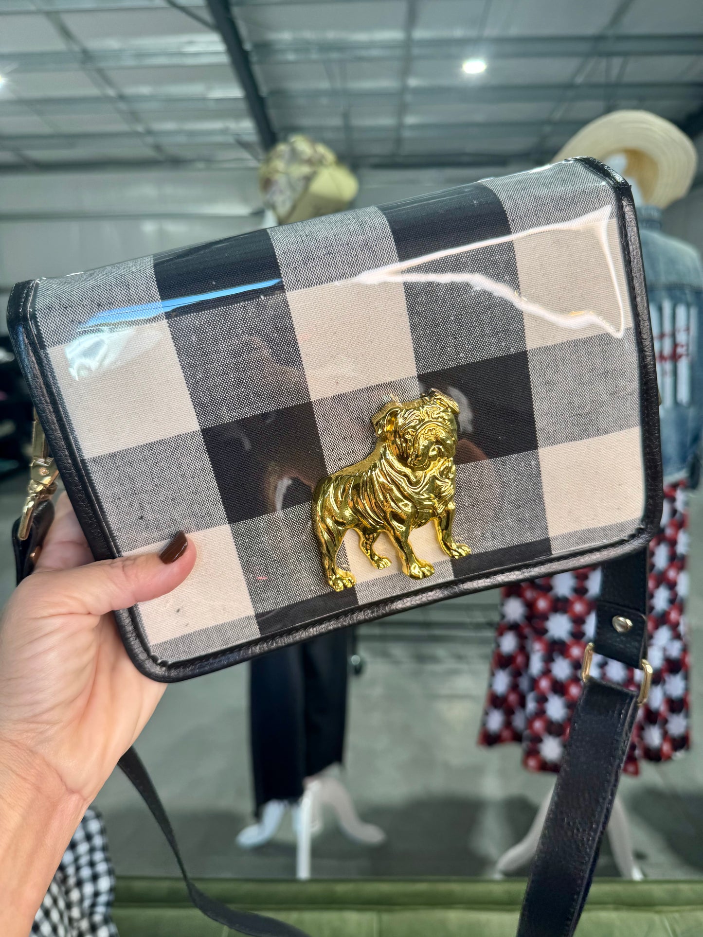 Boutique clear purse/bag with bulldog medallion