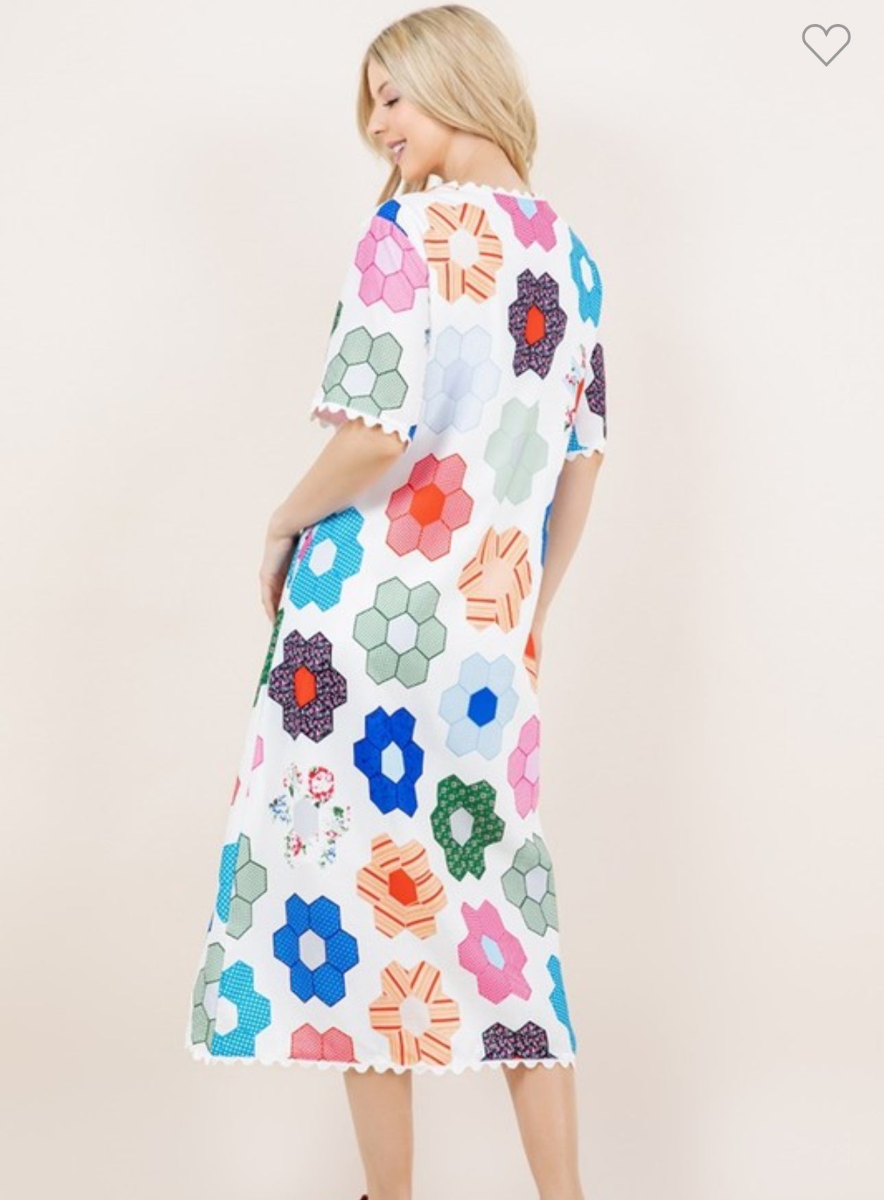 Maxi Summer dress geo quilt look loose fit with optional tie marked down