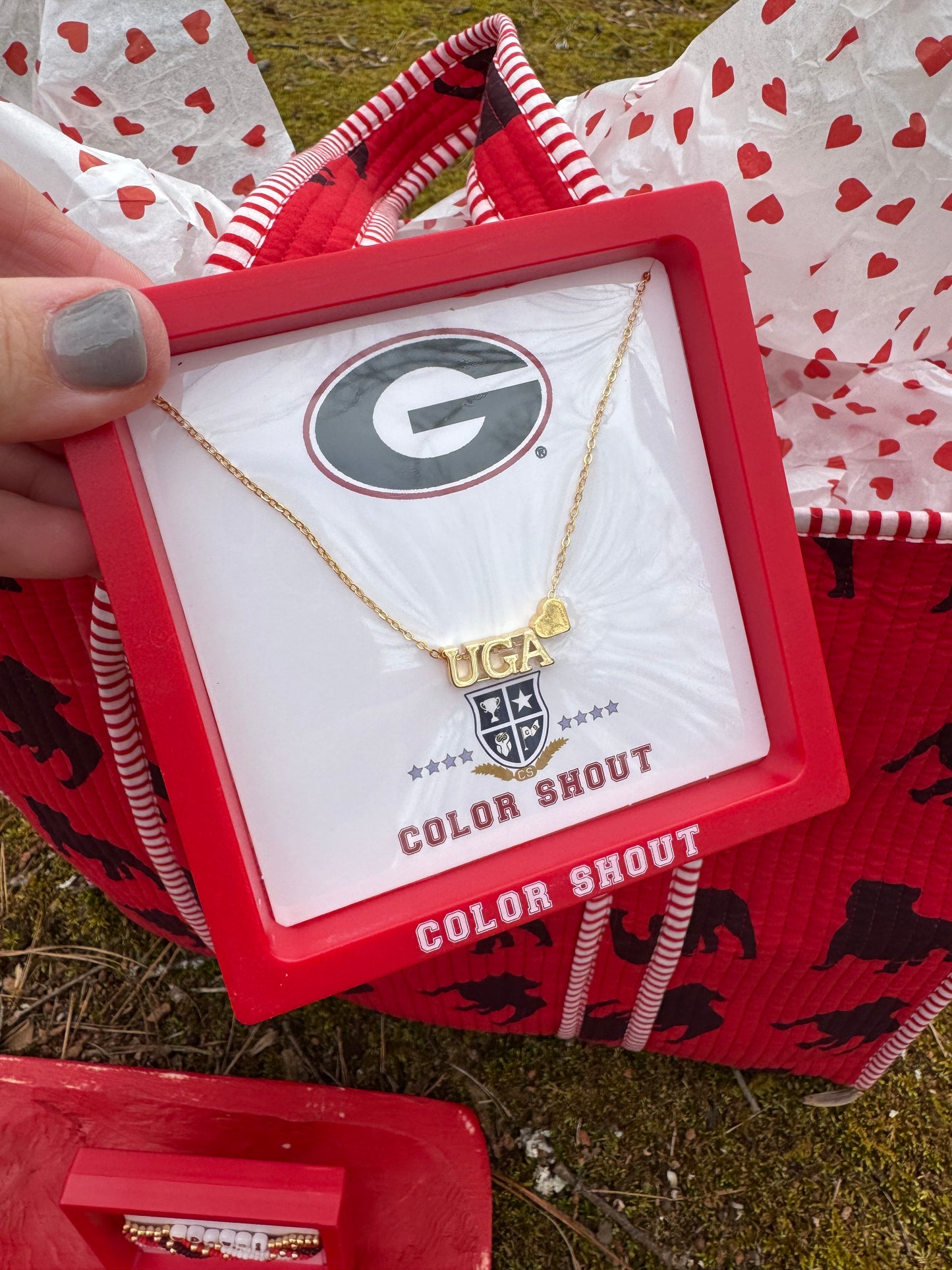 UGA licensed necklace gold with heart color shout