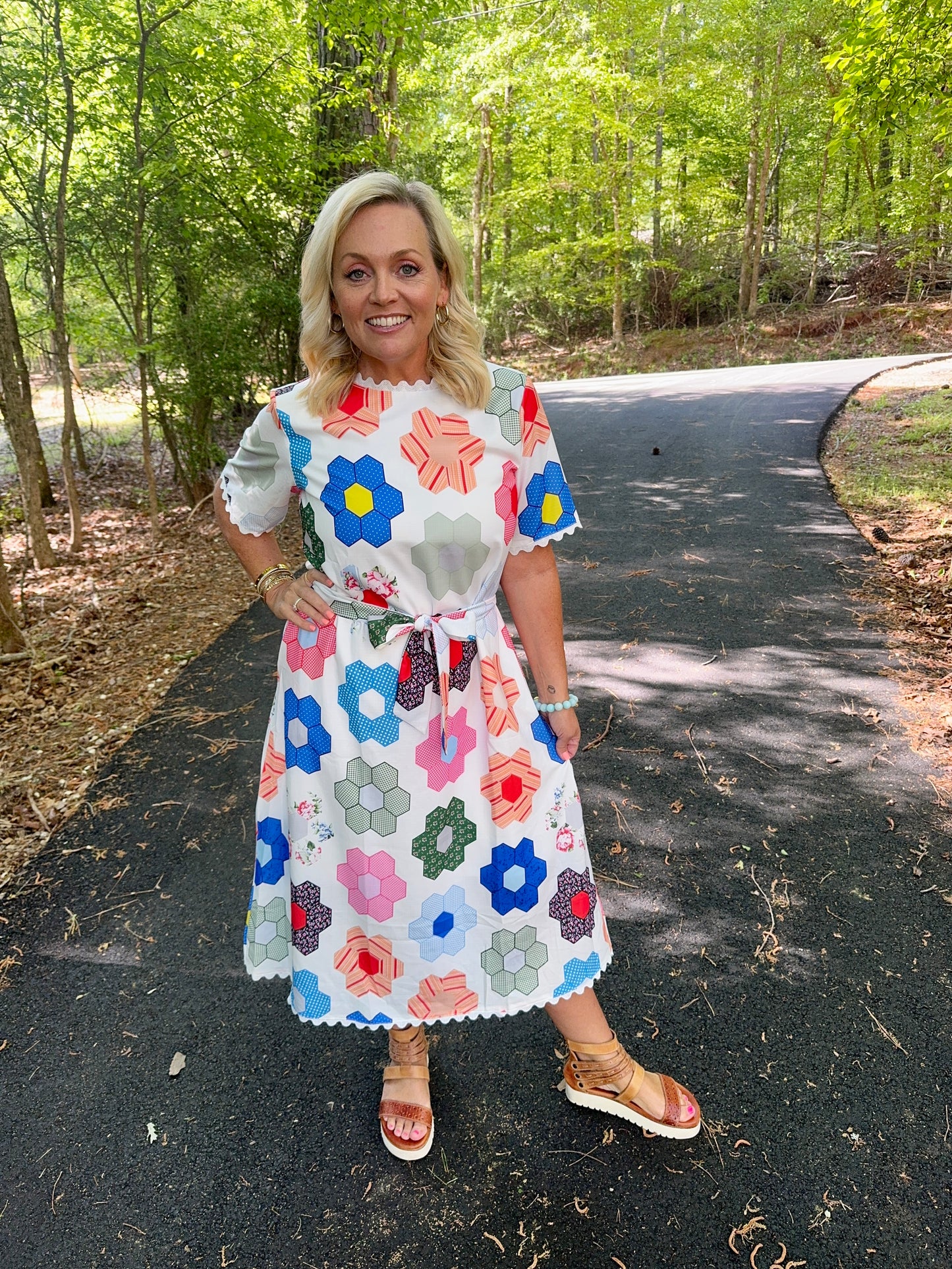Maxi Summer dress geo quilt look loose fit with optional tie marked down