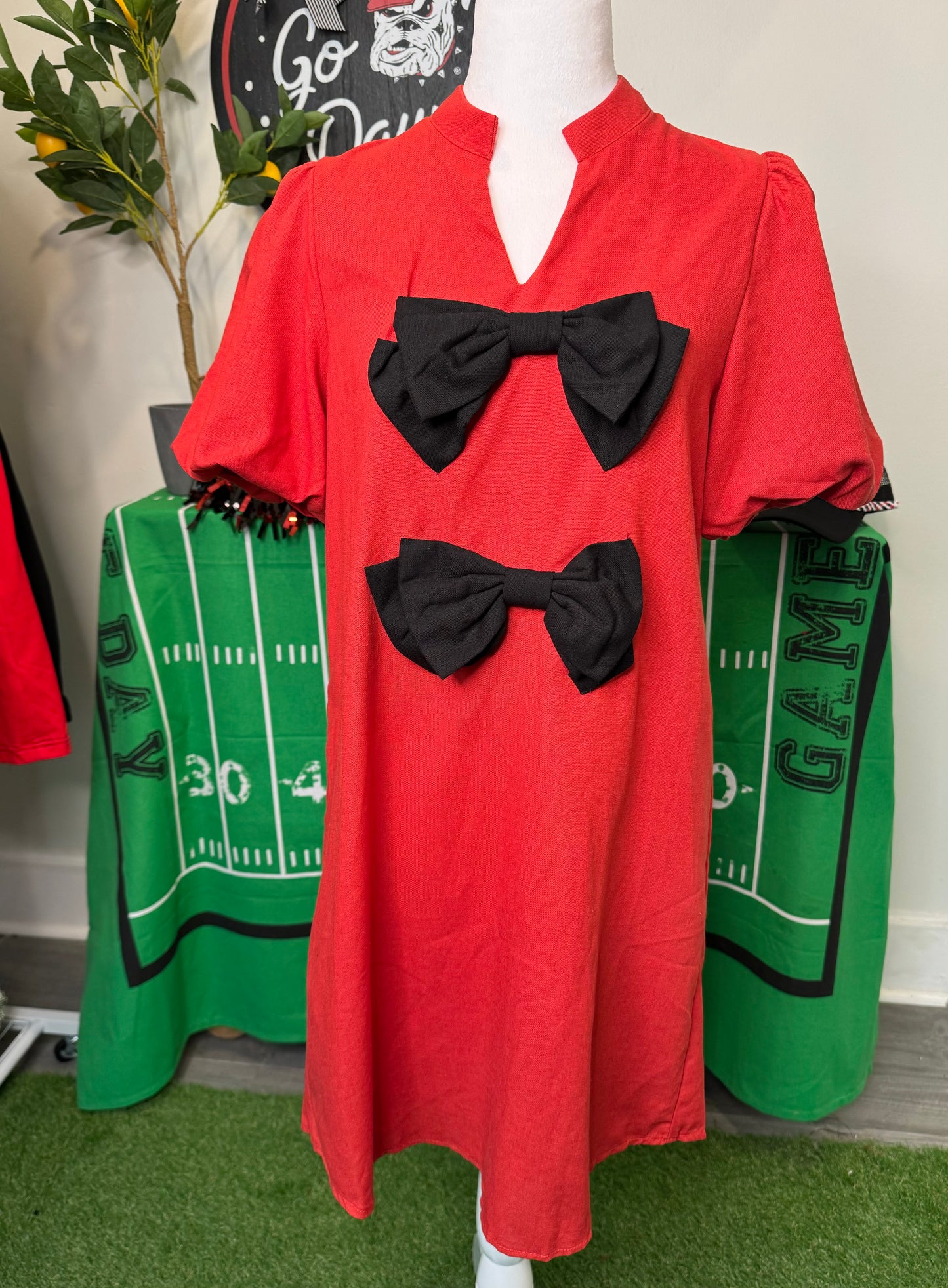 Red dress black bows darling! Marked down