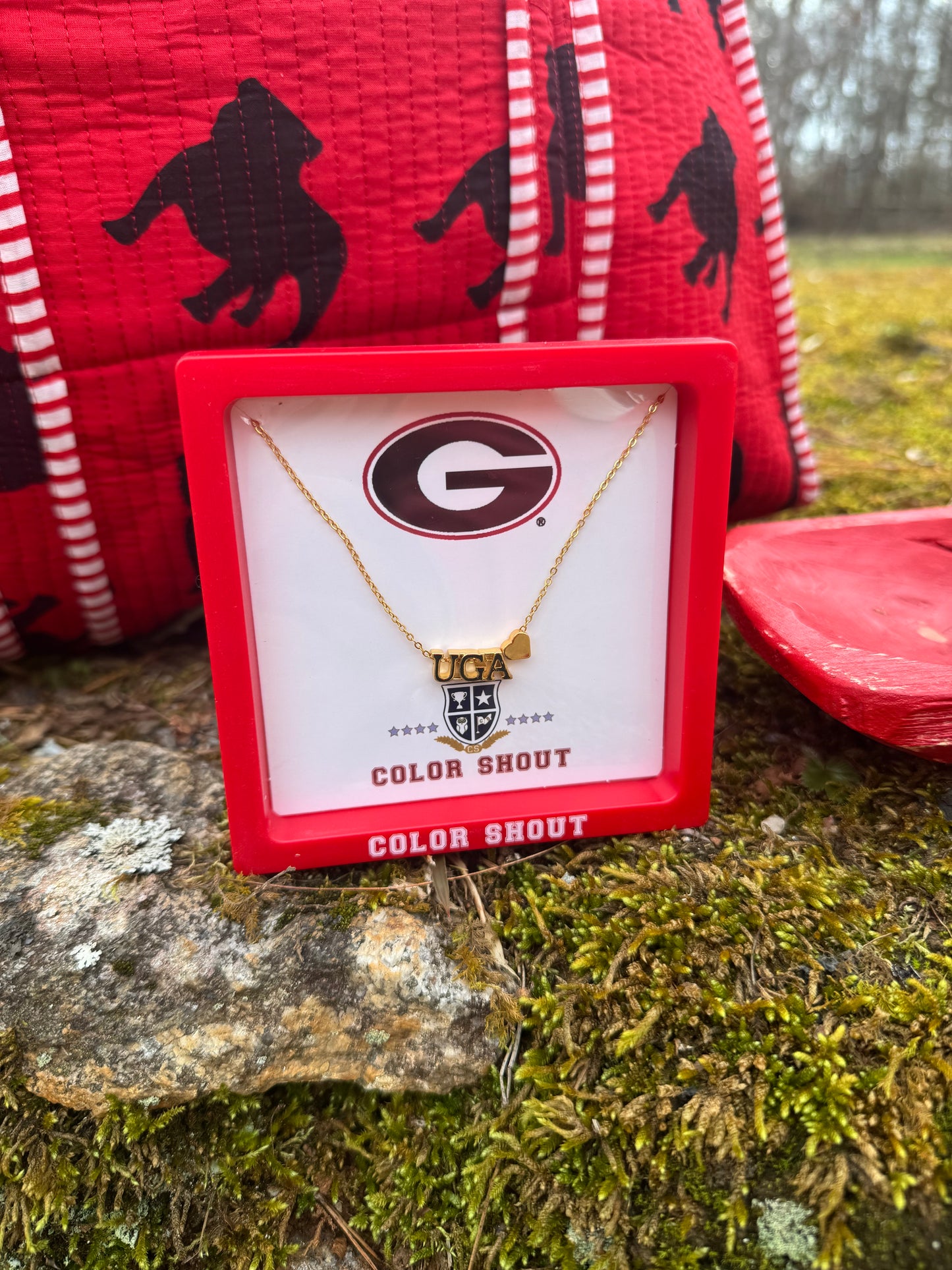 UGA licensed necklace gold with heart color shout