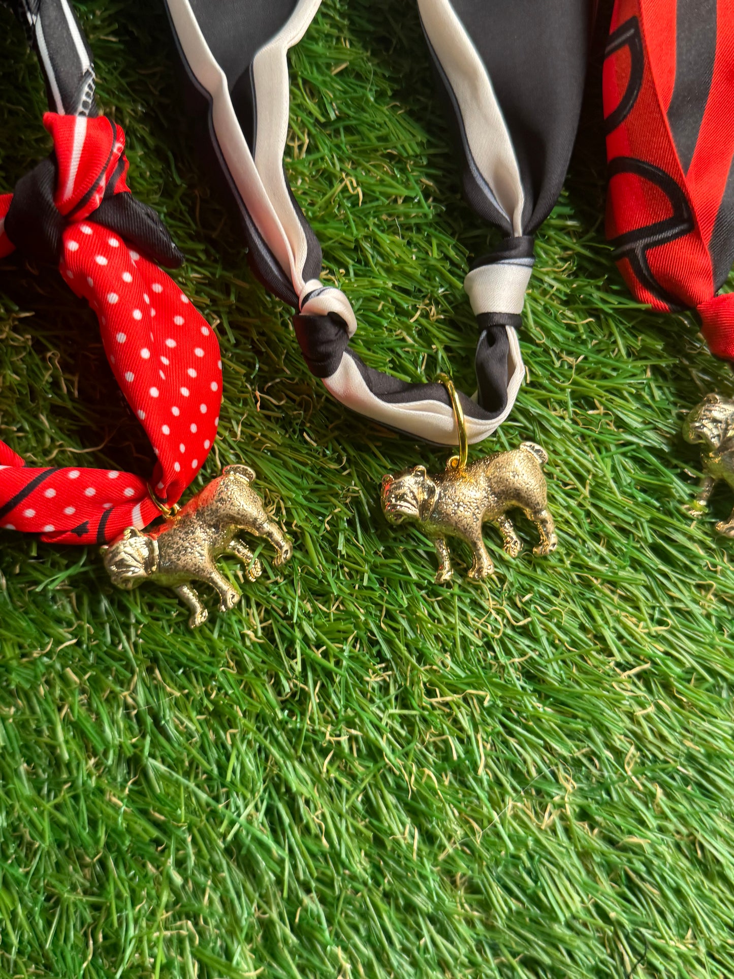 Scarf necklace gold dog charm