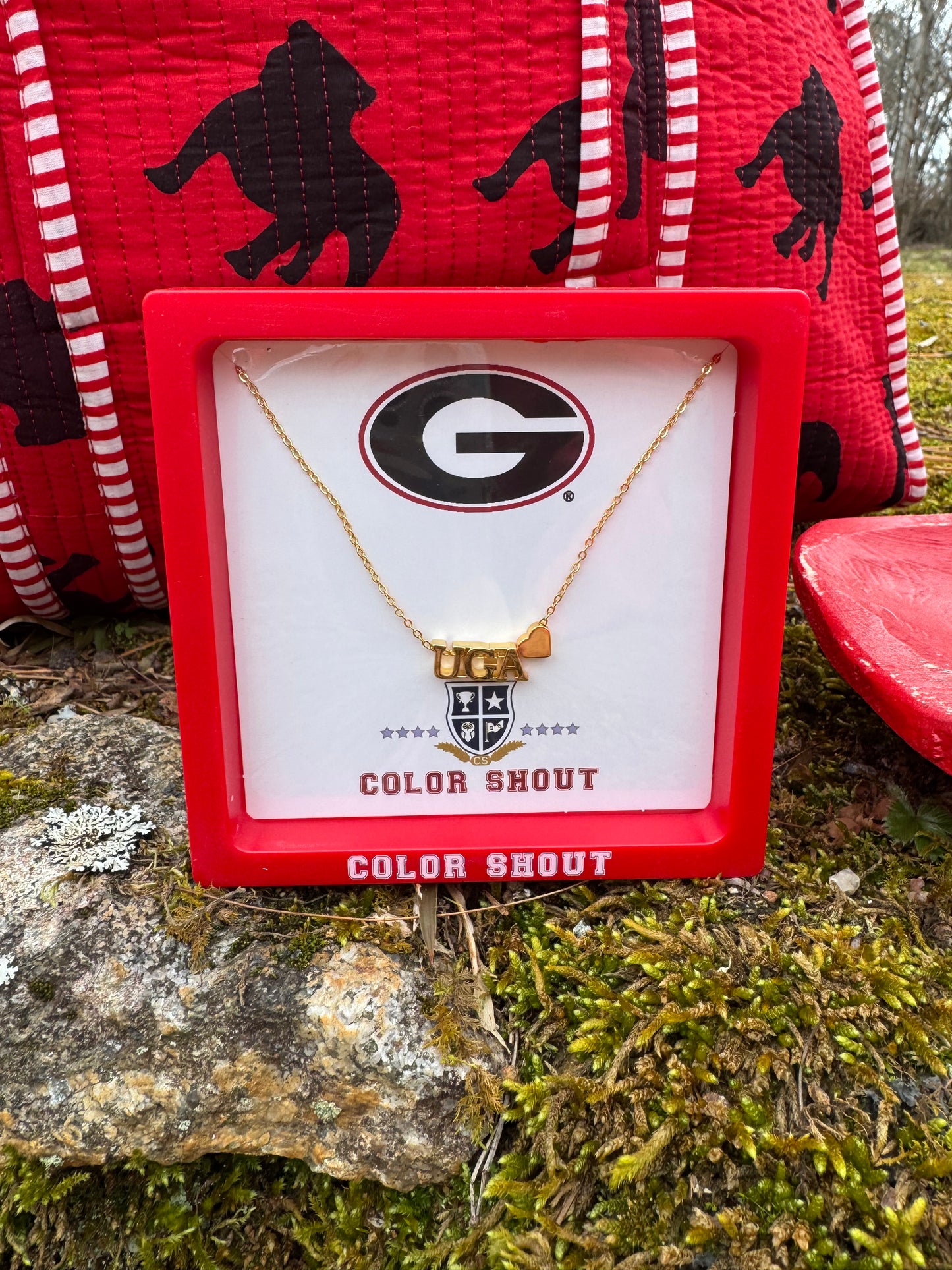 UGA licensed necklace gold with heart color shout
