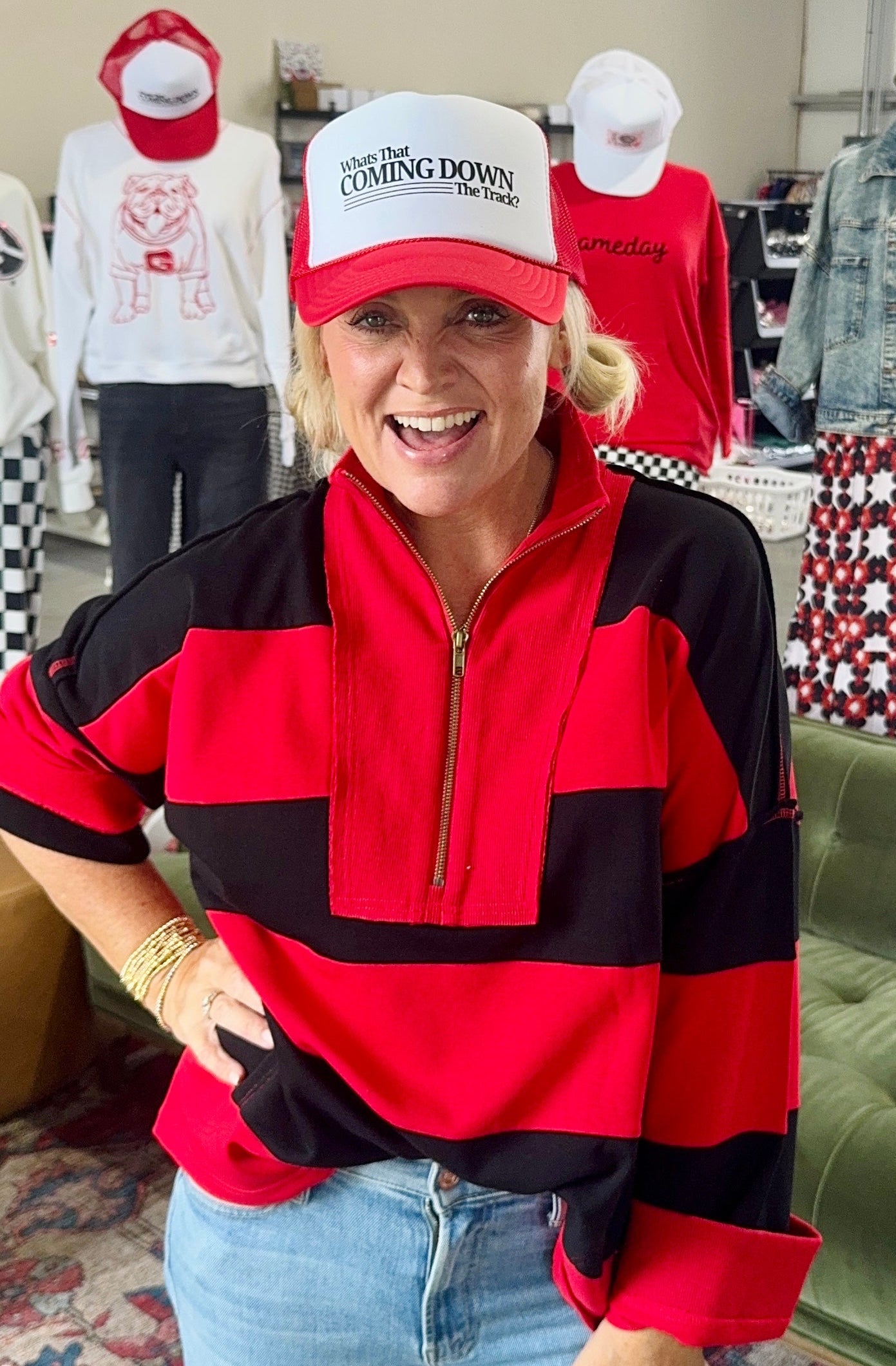 Game day varsity stripe pullover