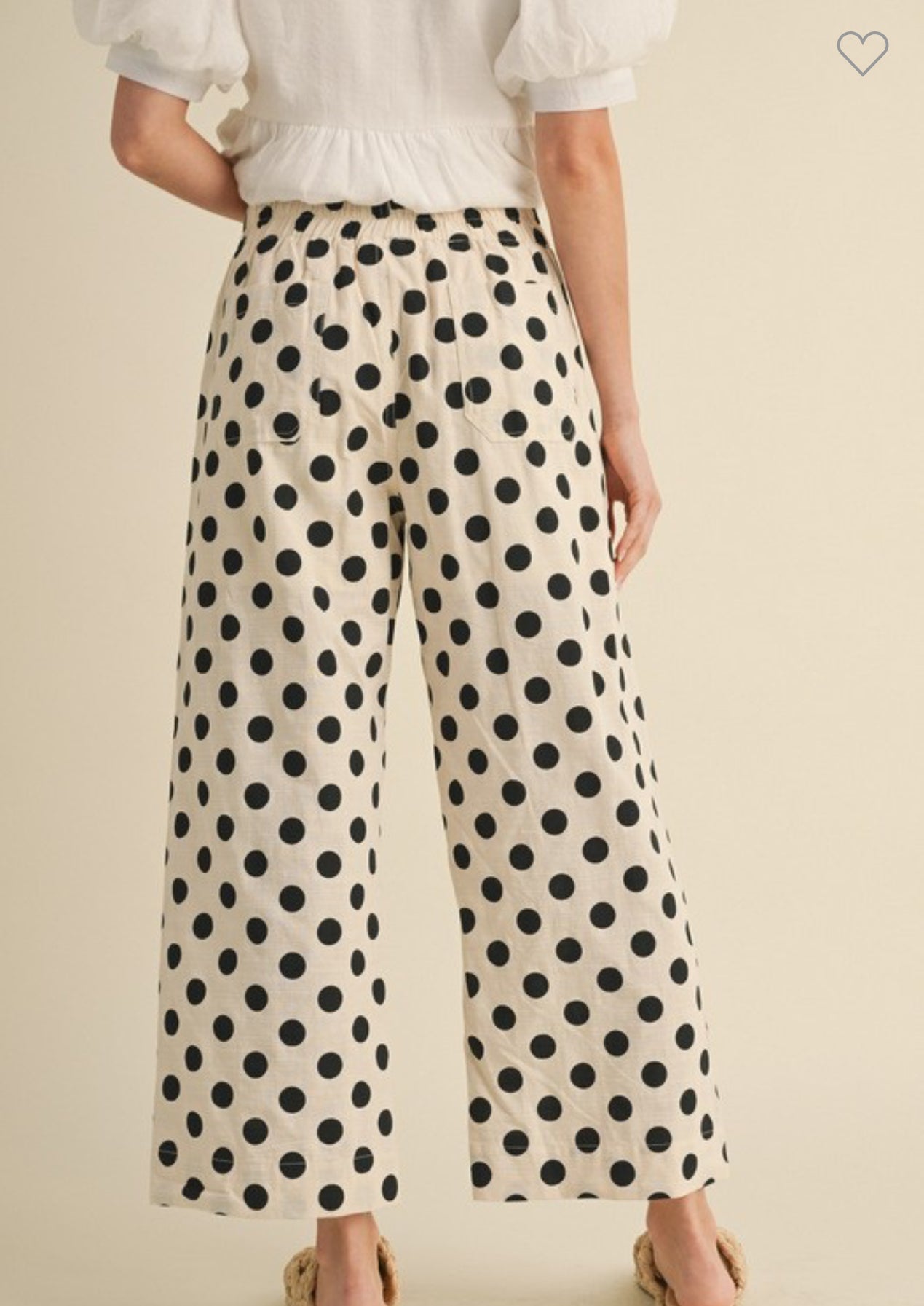 Off white and black polka dot wide leg pants