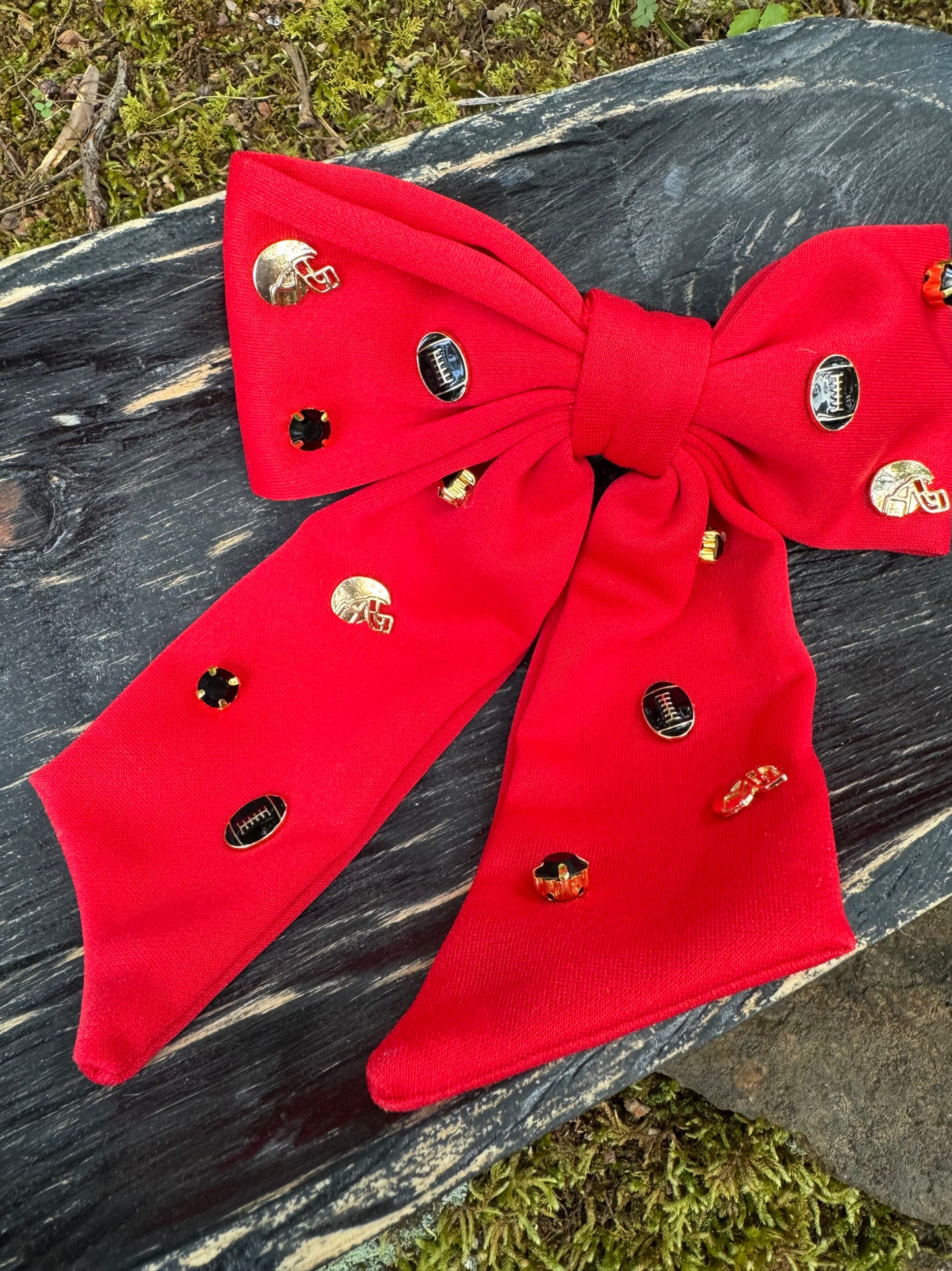 Hair bow clip red with jewels