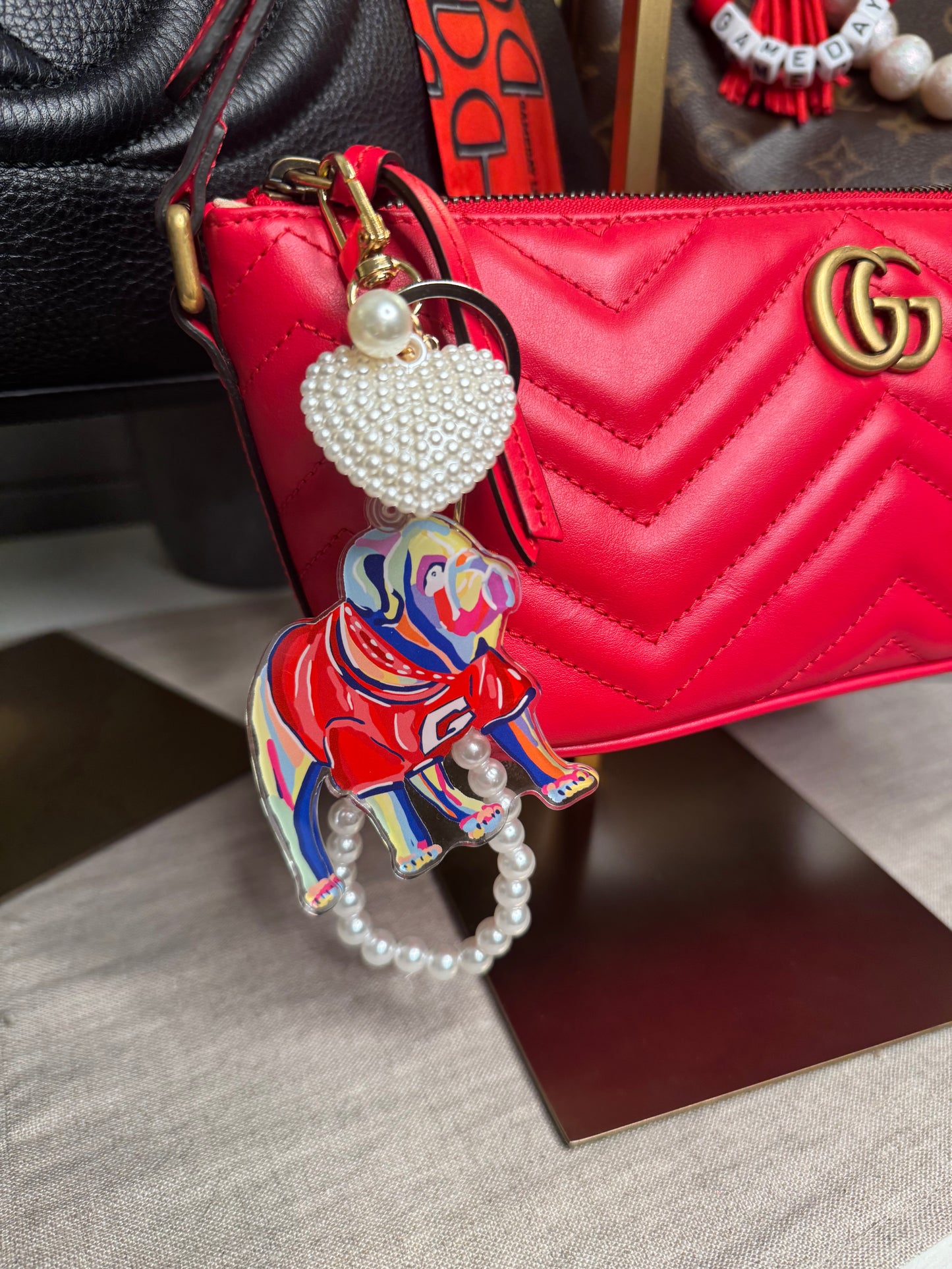 Purse charm pearl heart