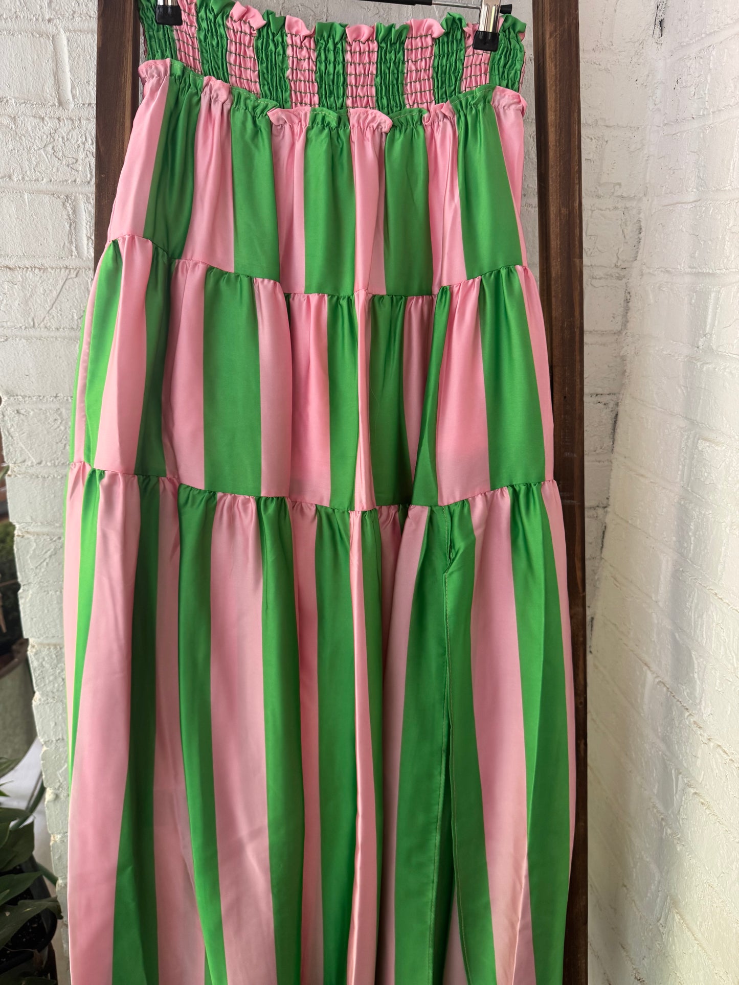 Summer green and pink striped summer skirt marked down
