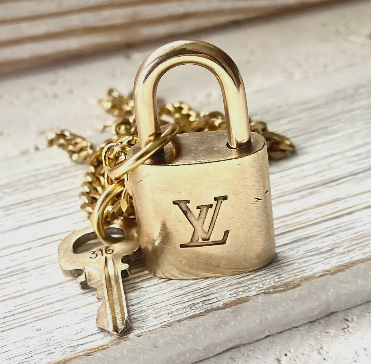 Louis Vuitton up-cycled repurposed lock key necklace