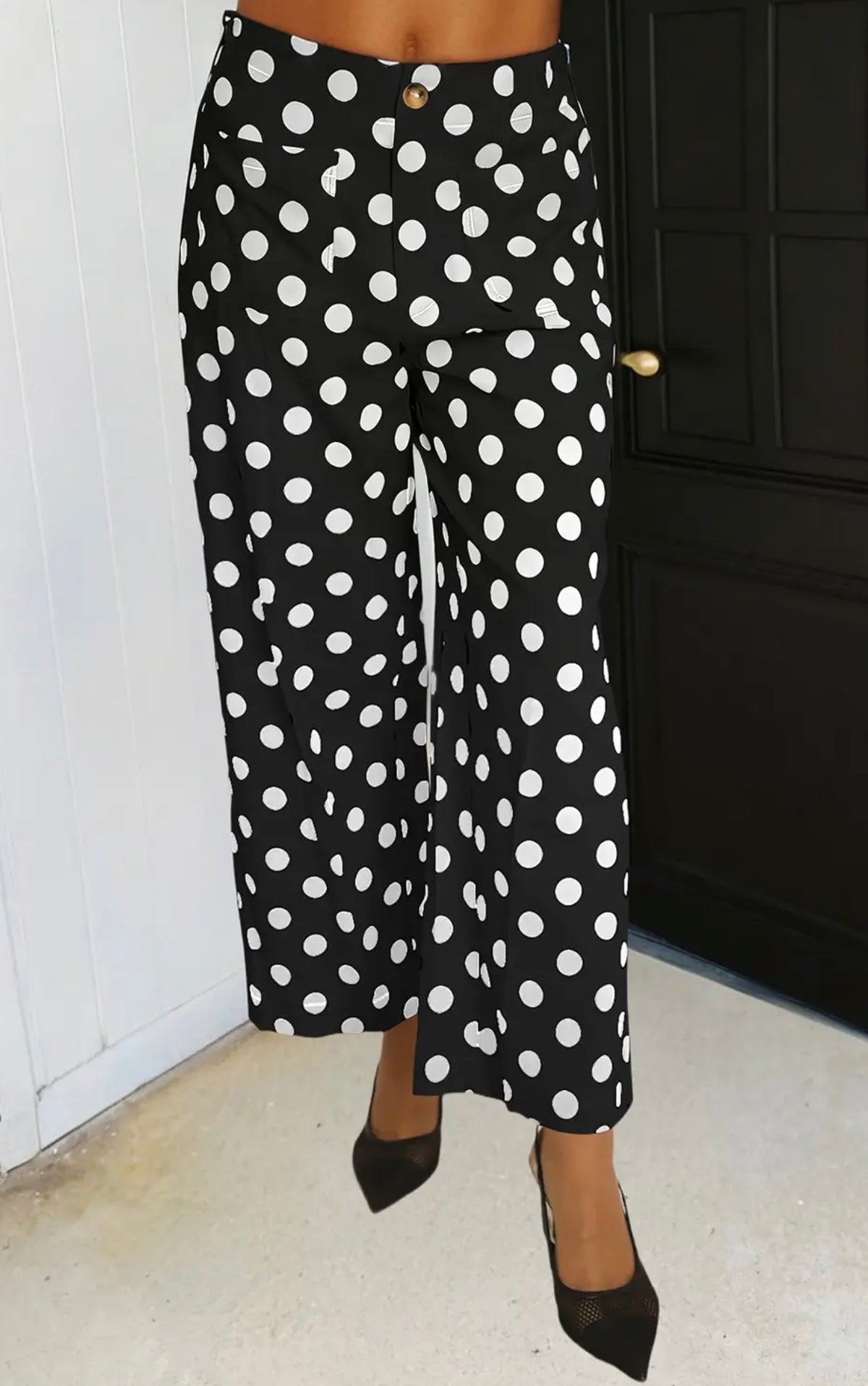 Polka dot loose light weight pants black and white
