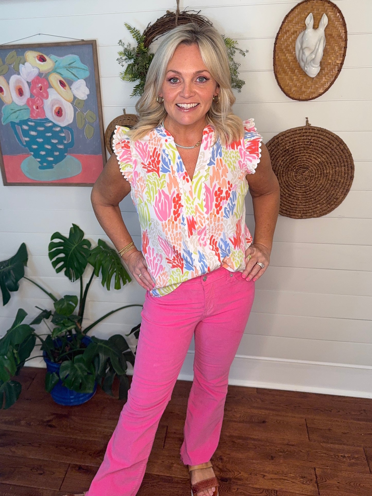 Spring summer top coral print