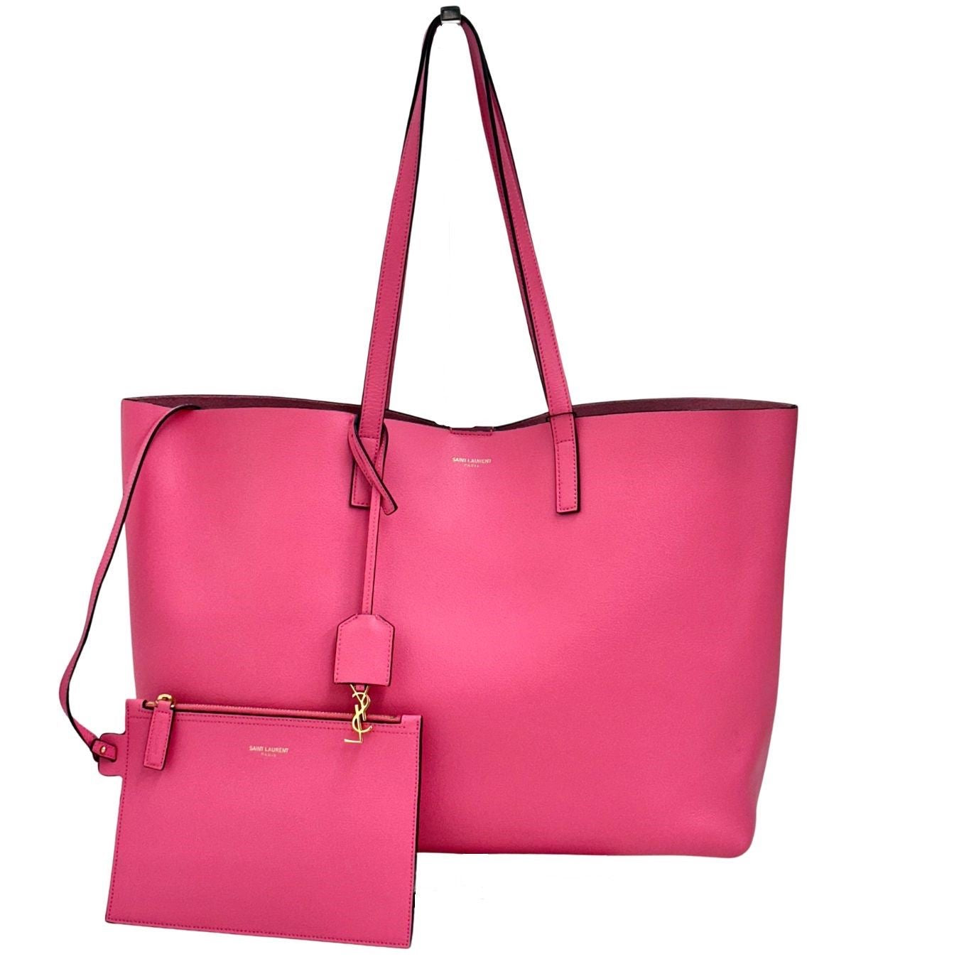 Saint Laurent pre loved pink leather shopper bag with clutch new ( store model)