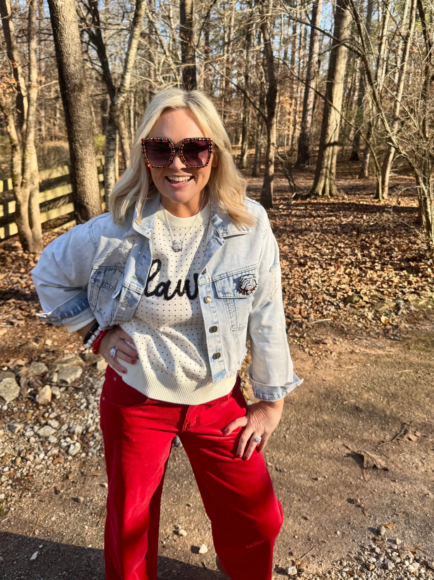 The Dawgs rhinestone and glitter script sweater licensed marked down