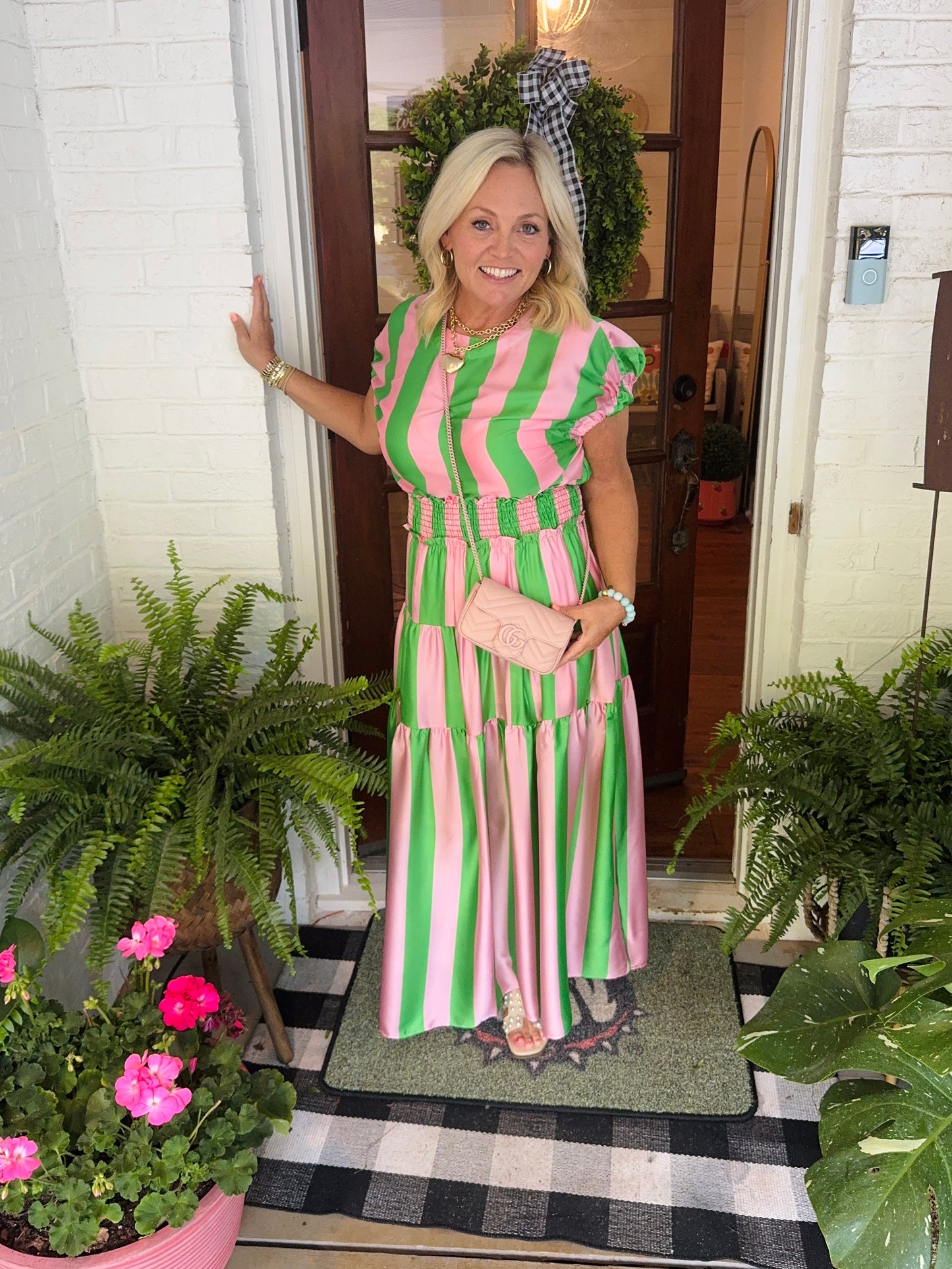 Summer green and pink striped summer skirt marked down
