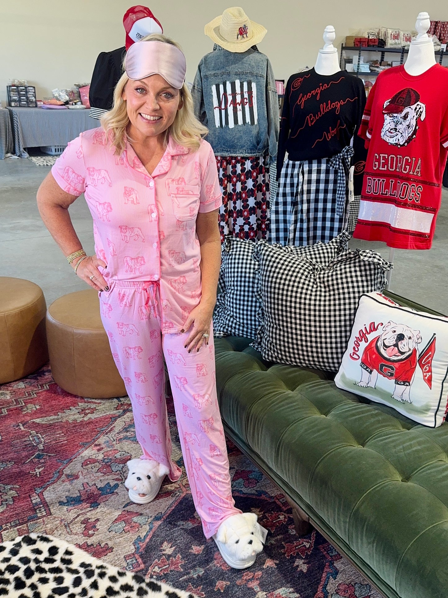Pink bulldog pajamas top ladies