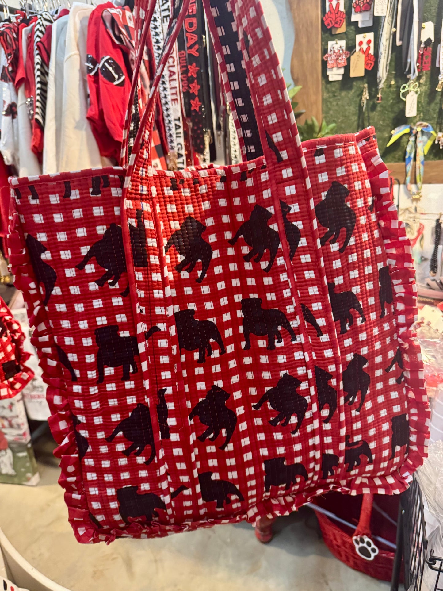 Exclusive Pickled Lemon Reversible ruffle gingham quilted tote bag