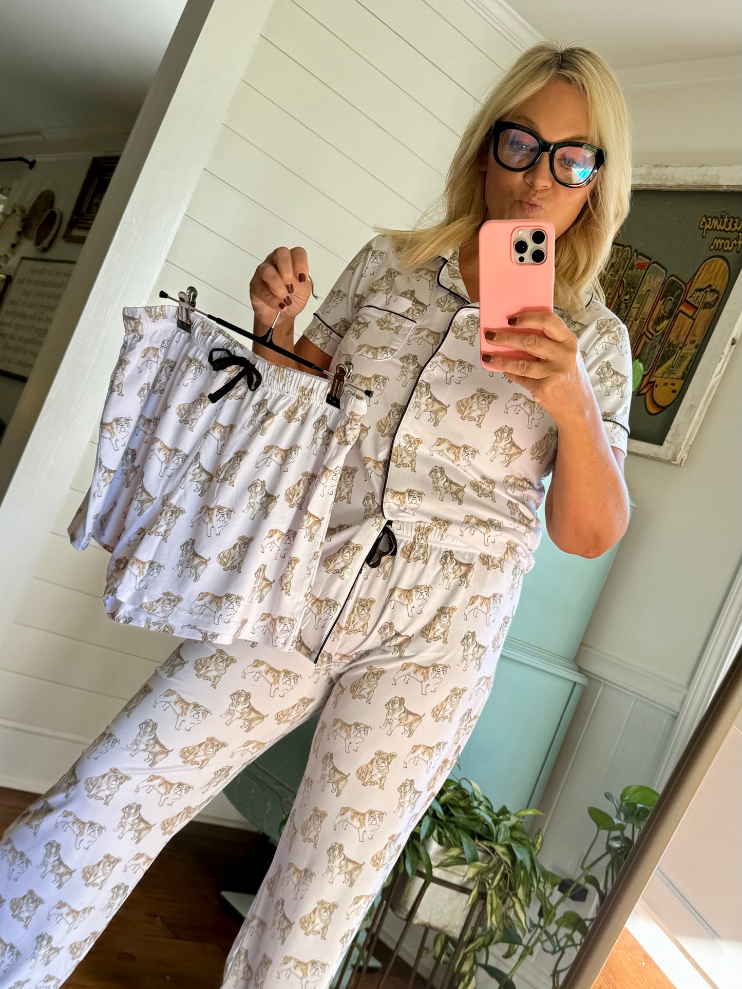 Bulldog button up pajama top up to size XXL!