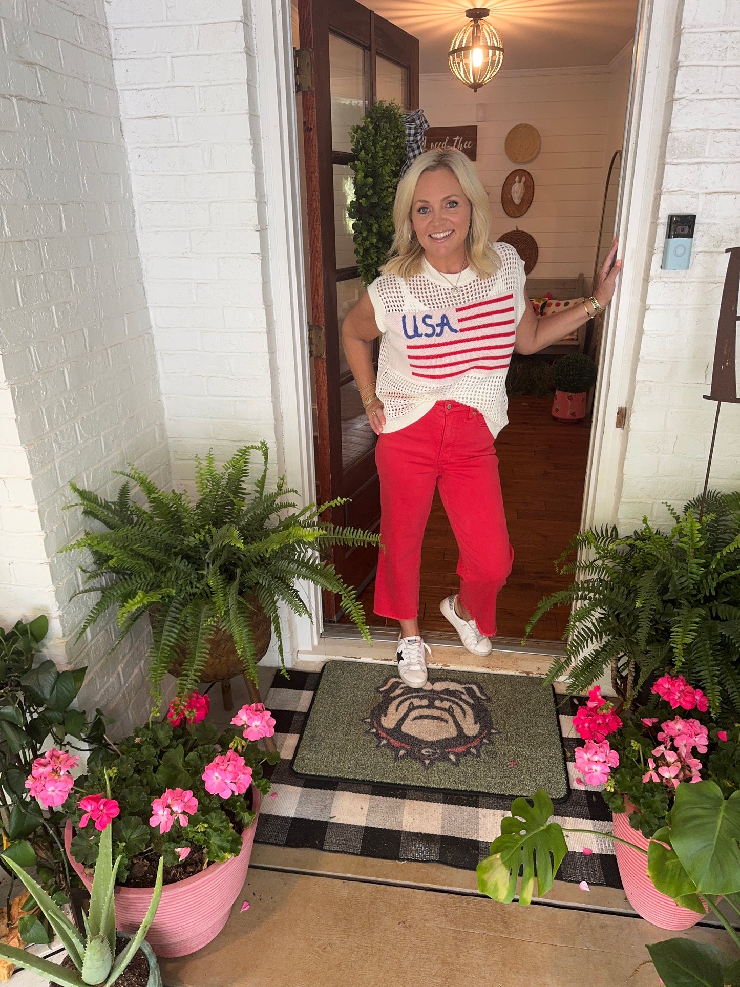 American flag light weight knit top sleeveless summer marked down