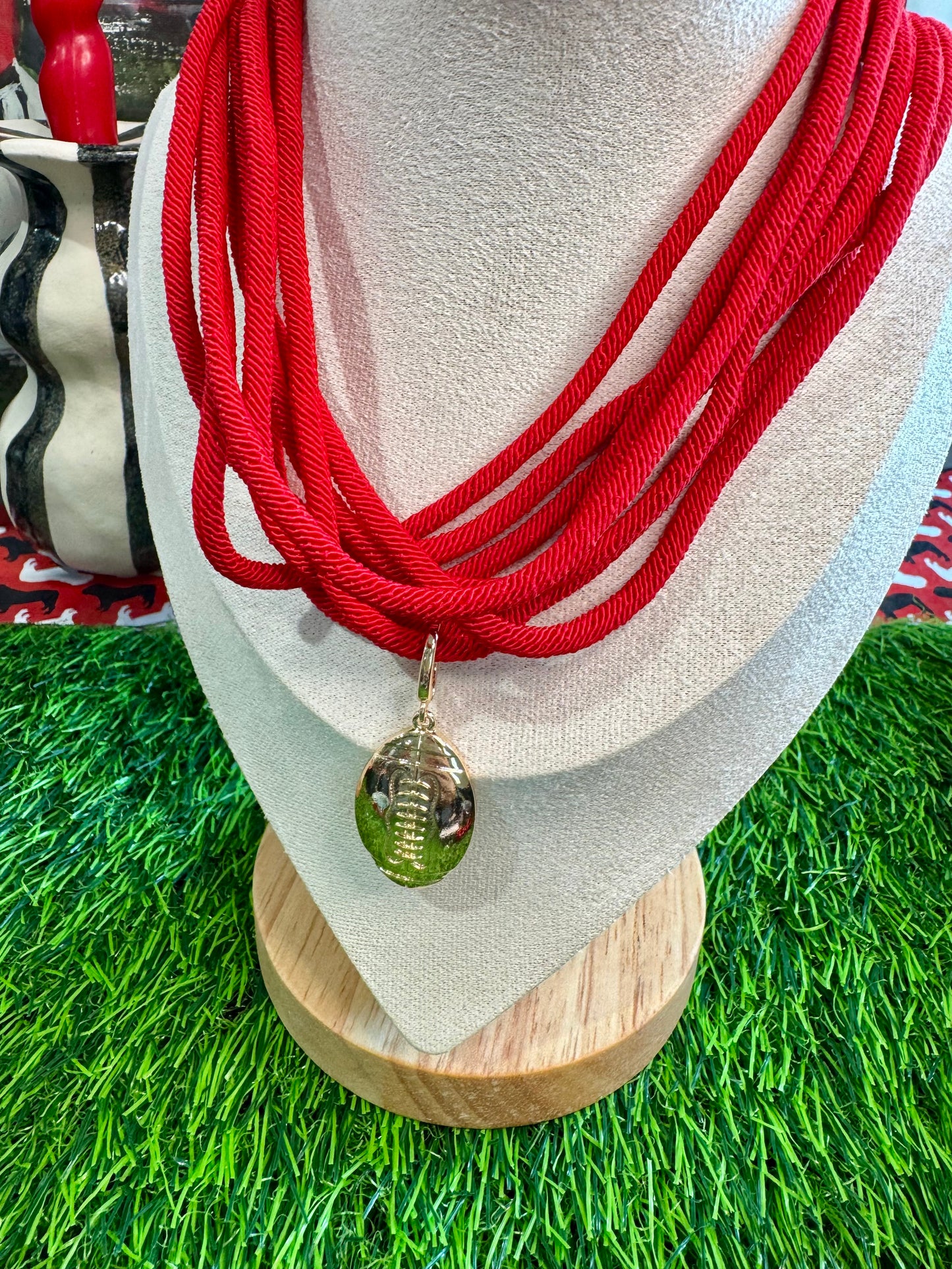 Rope necklace red with football