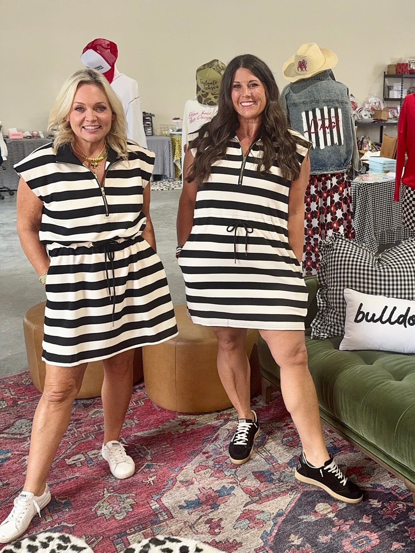 New knit dress black and white cream stripe