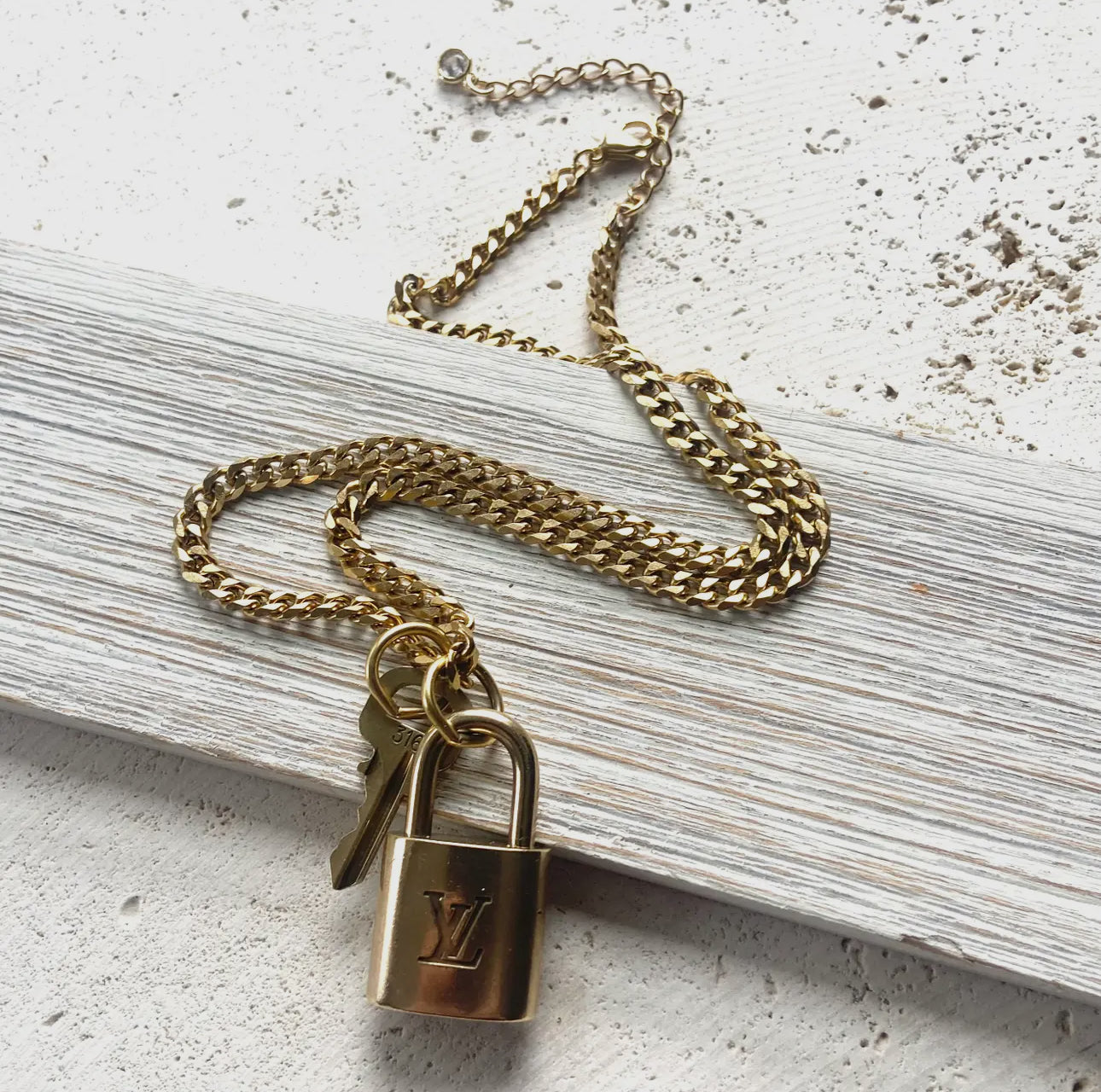 Louis Vuitton up-cycled repurposed lock key necklace