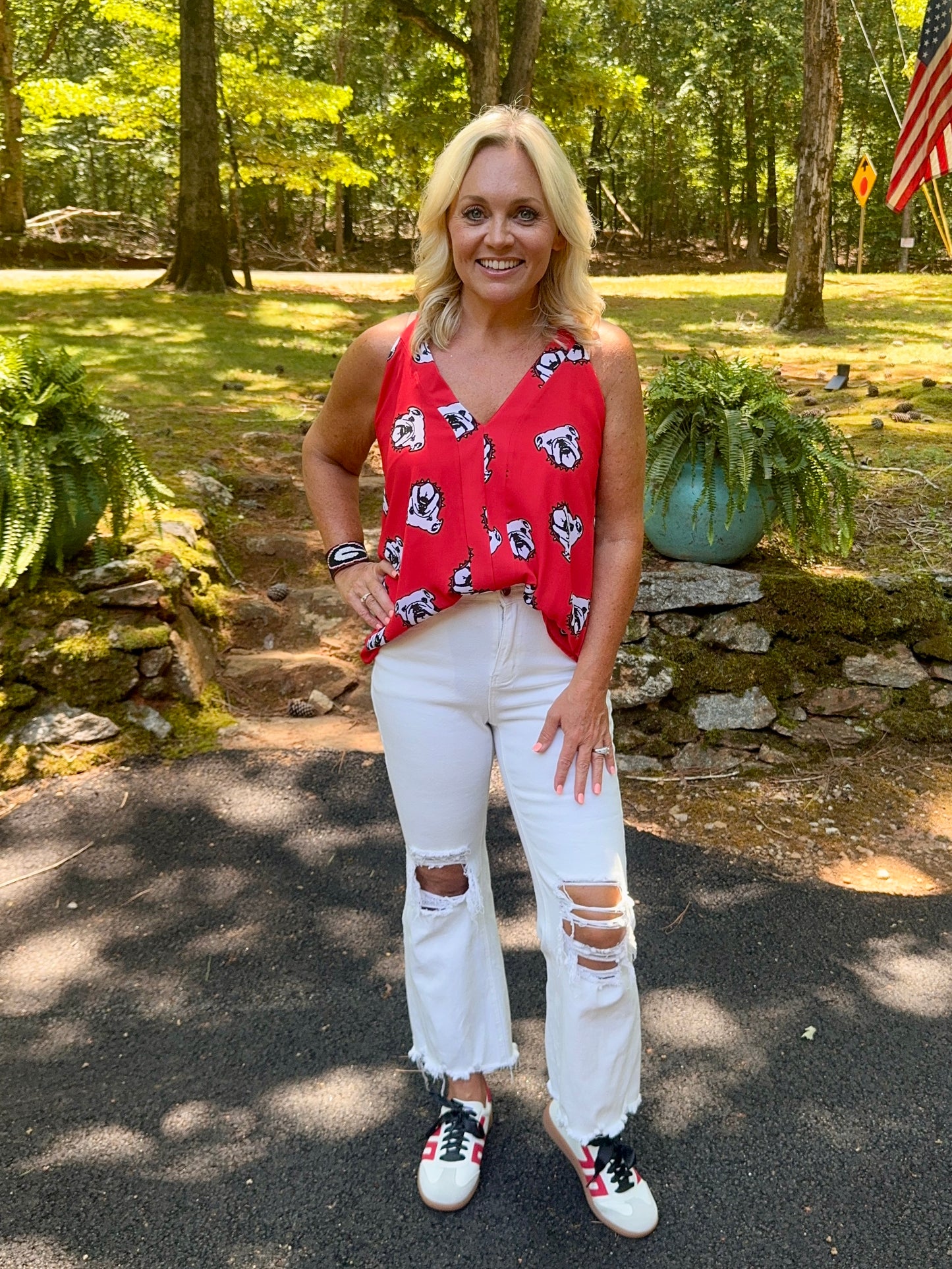 Tank red flowy oversized with bulldogs