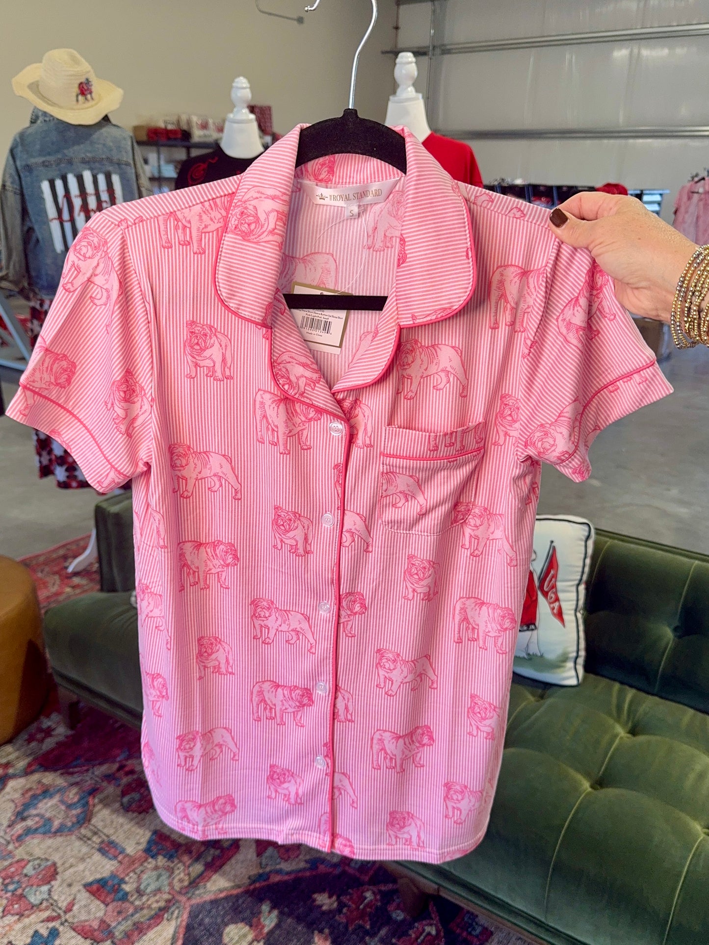 Pink bulldog pajamas top ladies