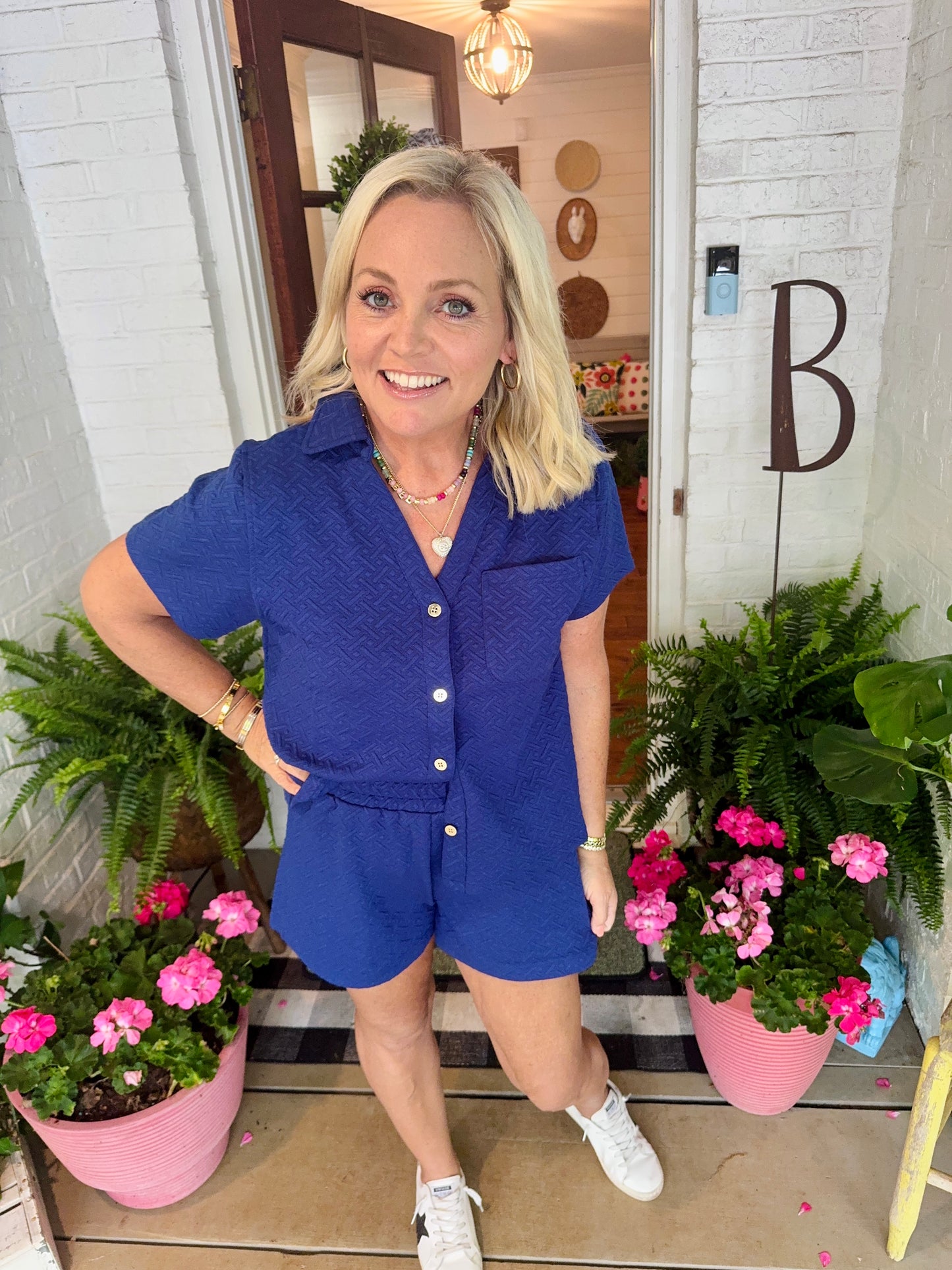 Navy super soft jacquard set for summer marked down