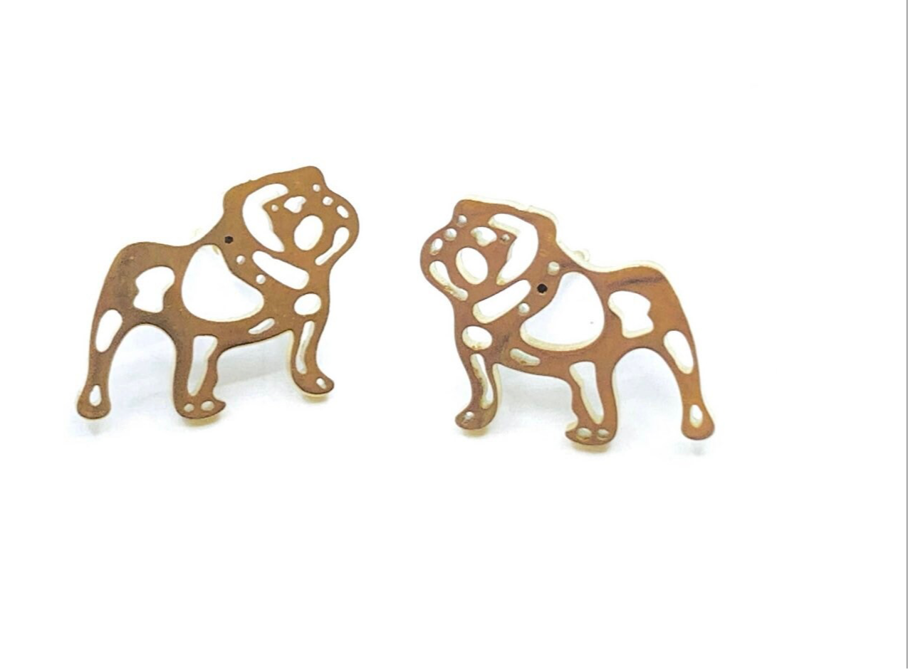 Gold stainless steel dog stud earrings game day football georgia