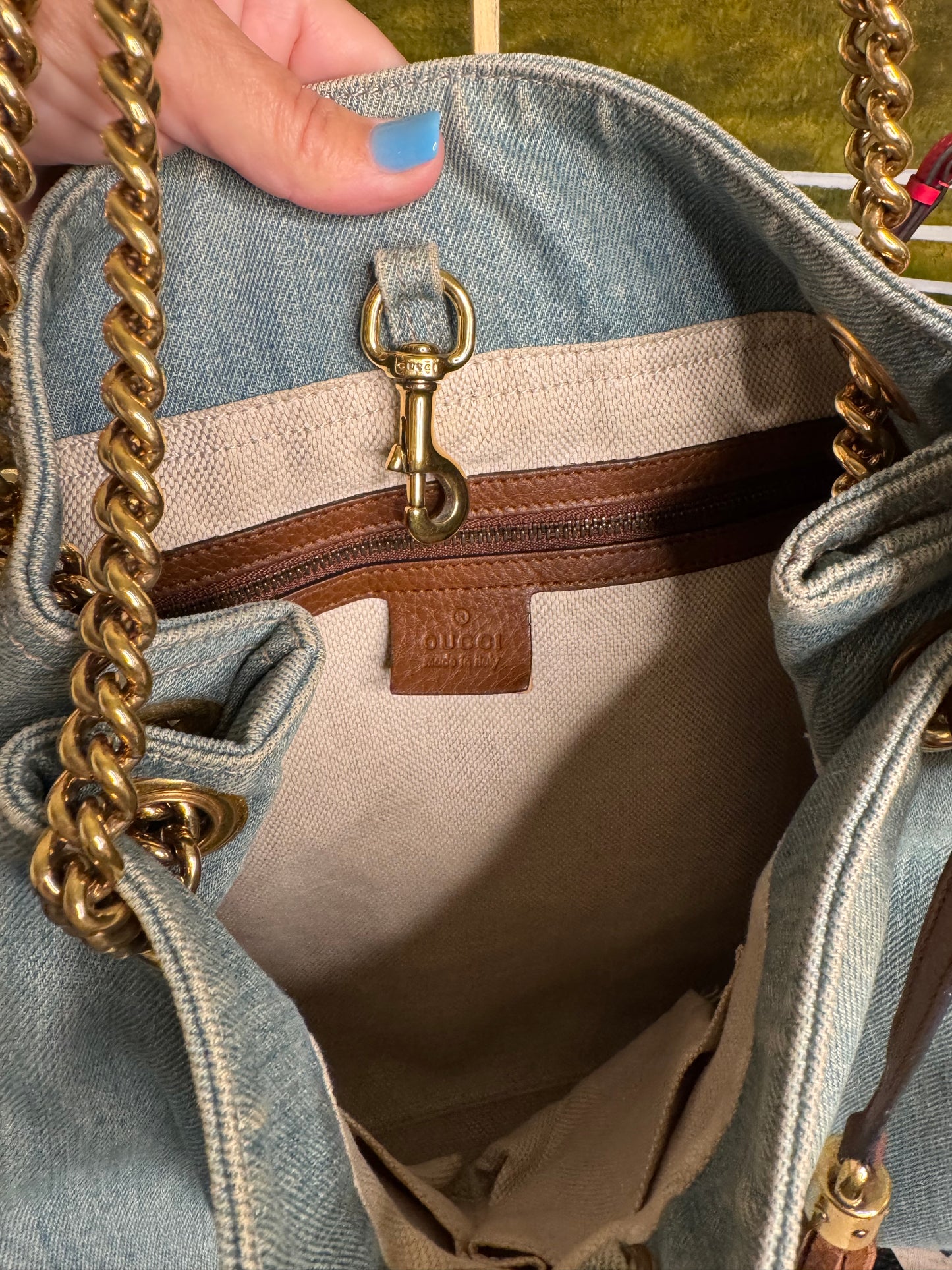 Pre Loved Gucci Denim Soho Chain Tote Bag