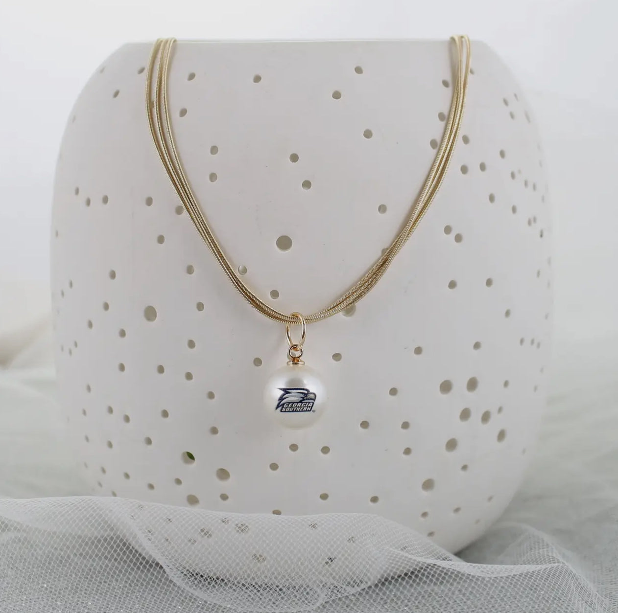 18” georgia southern gold and pearl logo 3 strand necklace
